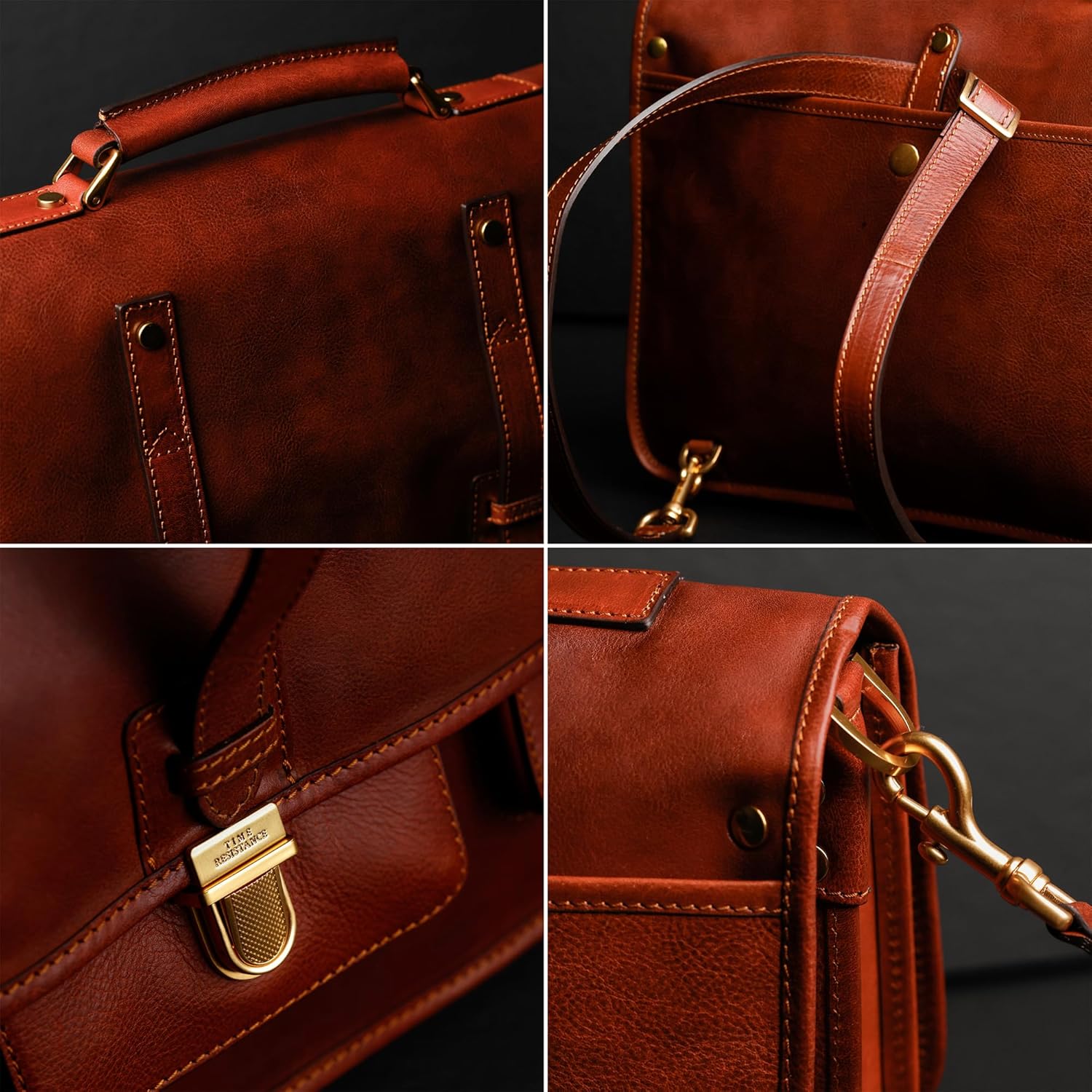 Time Resistance Leather Briefcase – Italian Handmade Leather Laptop Bag – Briefcase Convertible