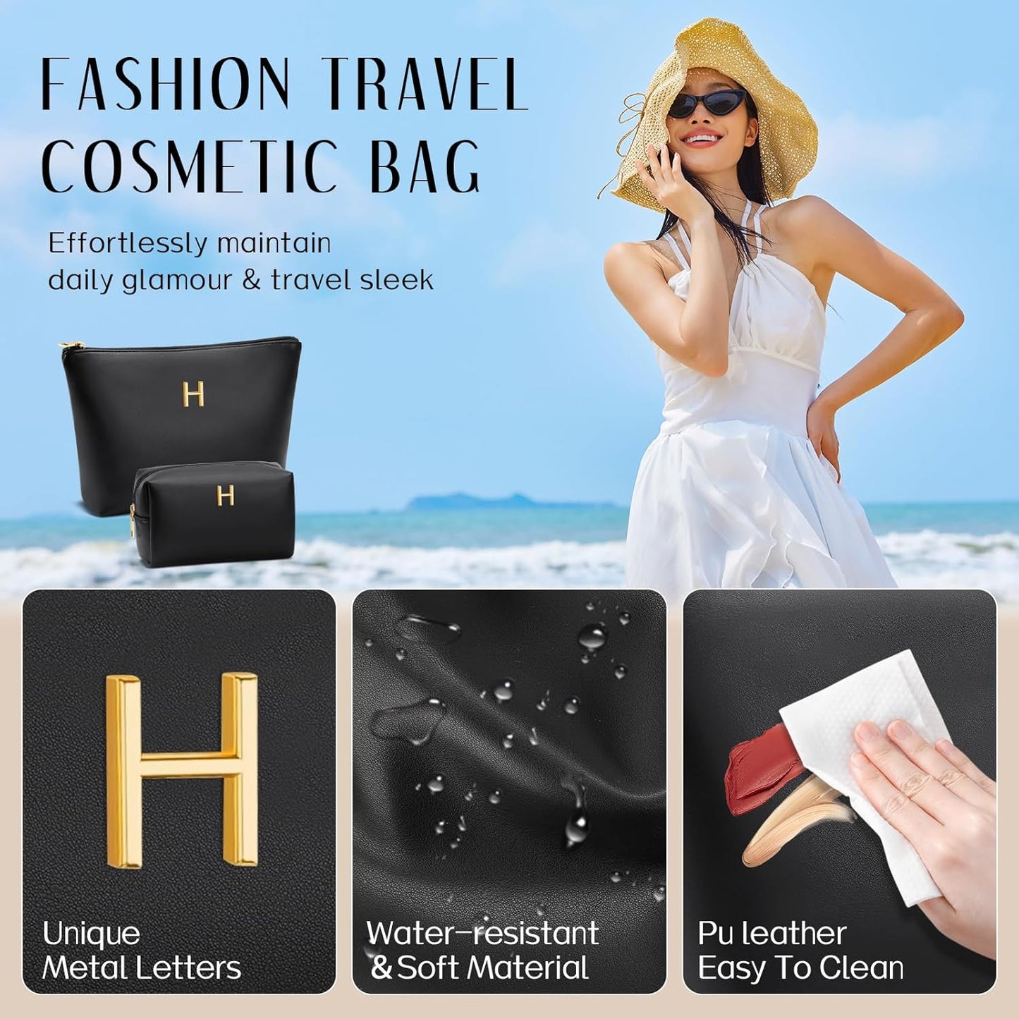Women Gifts | Initial Makeup Bag Set for Girl Personalized Gifts for Bridesmaid Friend Graduation