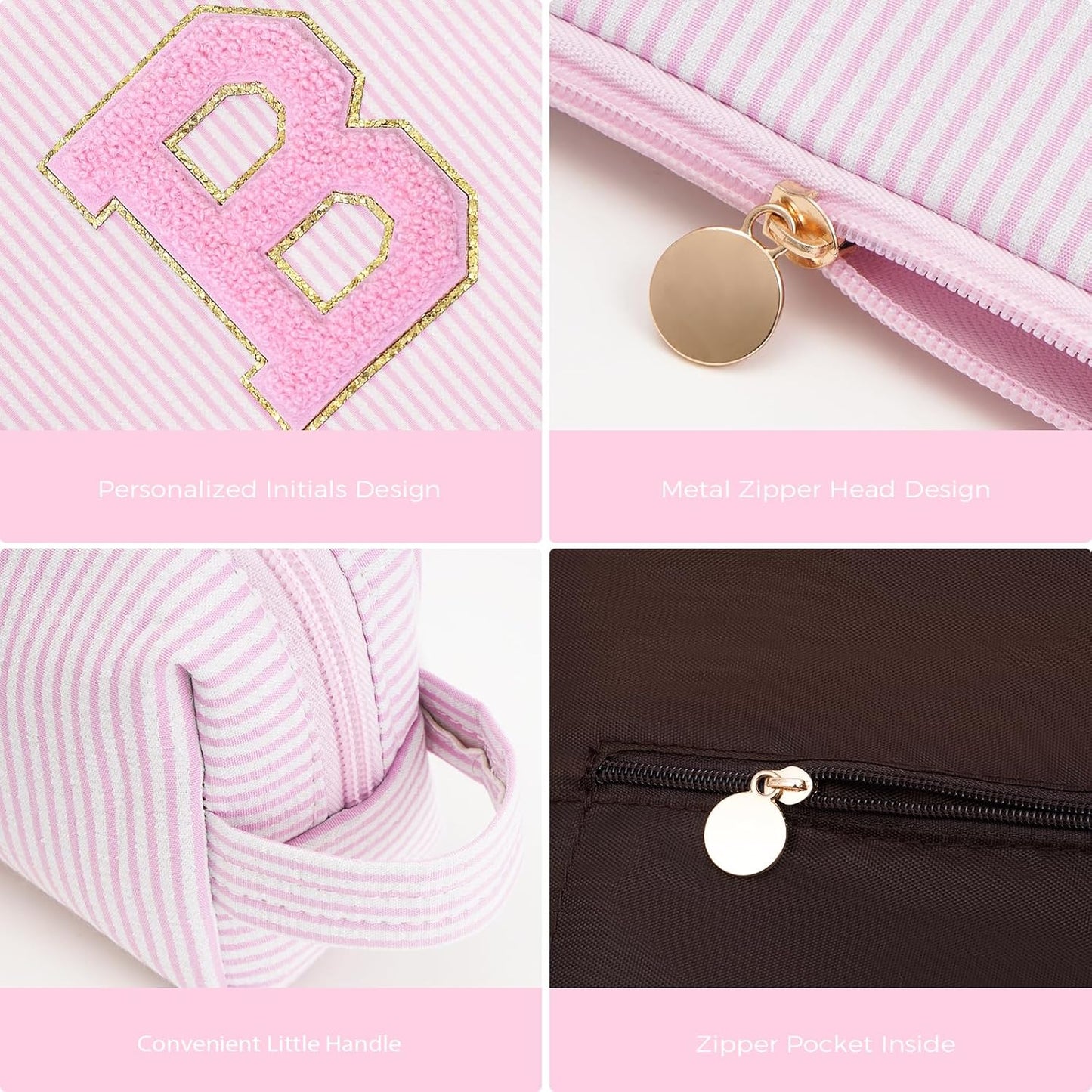 Bridesmaid Gifts Wedding Day - Bridal Shower Gifts,Maid of Honor Gifts,Initials Makeup Bag Set