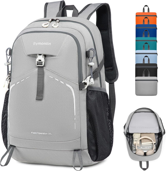 35L Lightweight Packable Backpack – Durable Foldable Daypack for Travel, Hiking, and Gym (Grey)