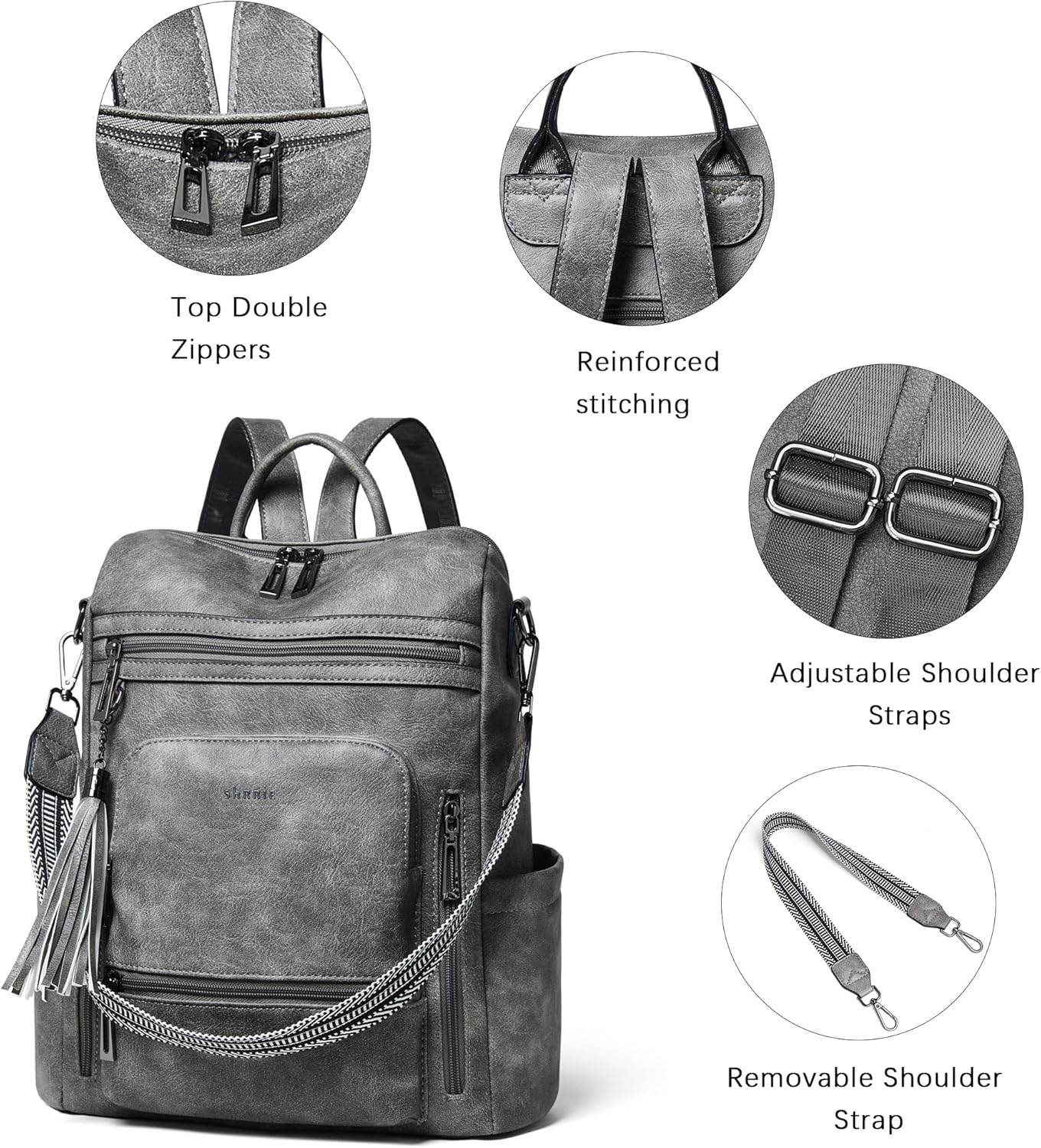 Shrrie Vegan Leather Laptop Backpack for Women 15.6 inch Work Backpack Fashion Travel Backpack