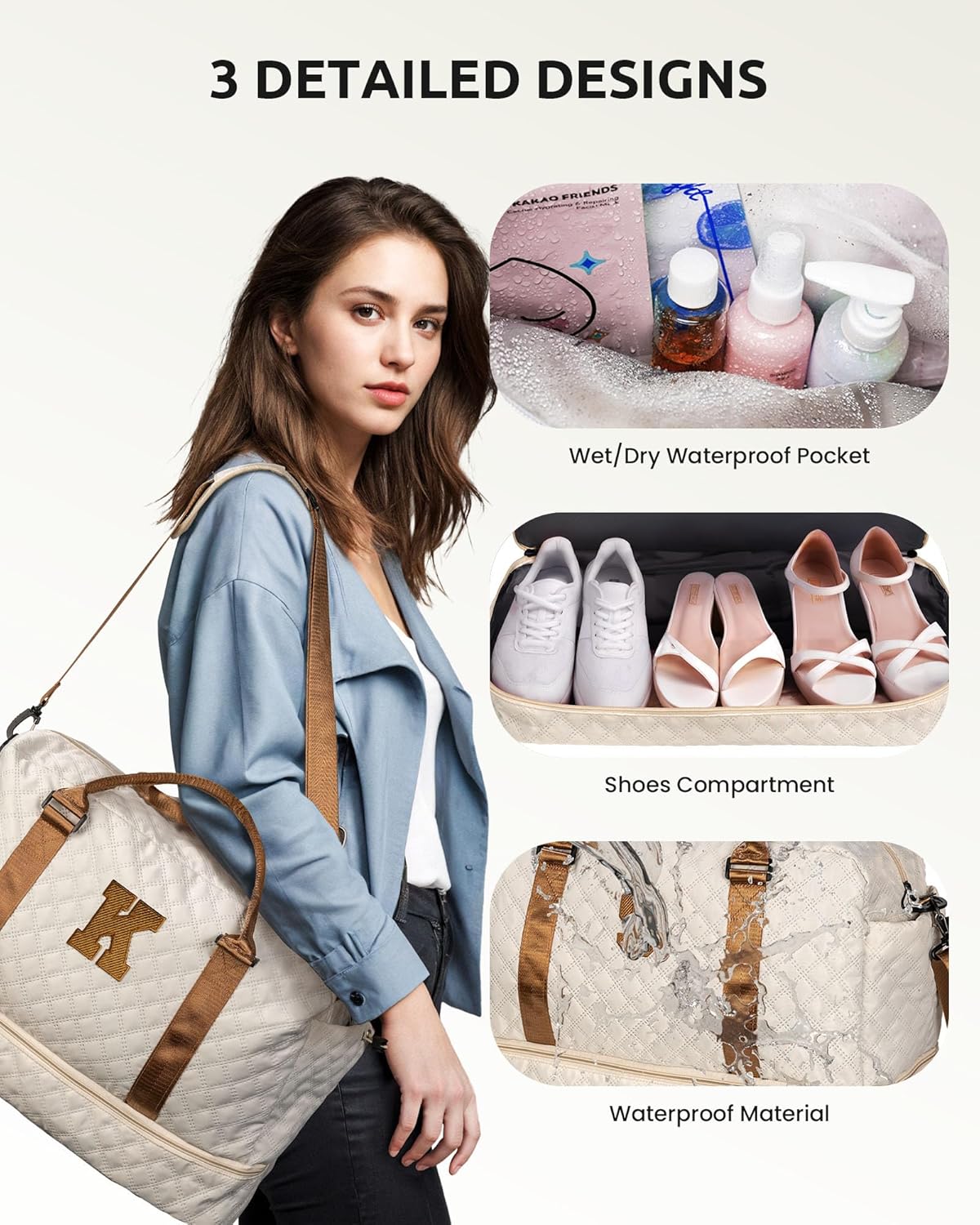 Initial Duffle Bag With Shoe Compartment - Personalized Weekender, Monogram Overnight Travel Bag With Makeup Bag - Gifts for Grandma, Daughter, Friend (Letter P)