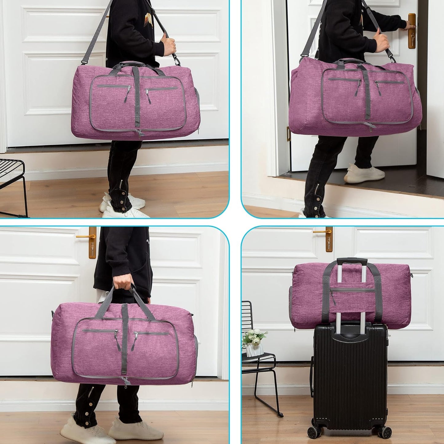 Vomgomfom 65L/85L/115L Foldable Travel Duffle Bag, Lightweight Checked Luggage with Shoe Compartment, Water-Resistant Weekender Overnight Bag for Men & Women