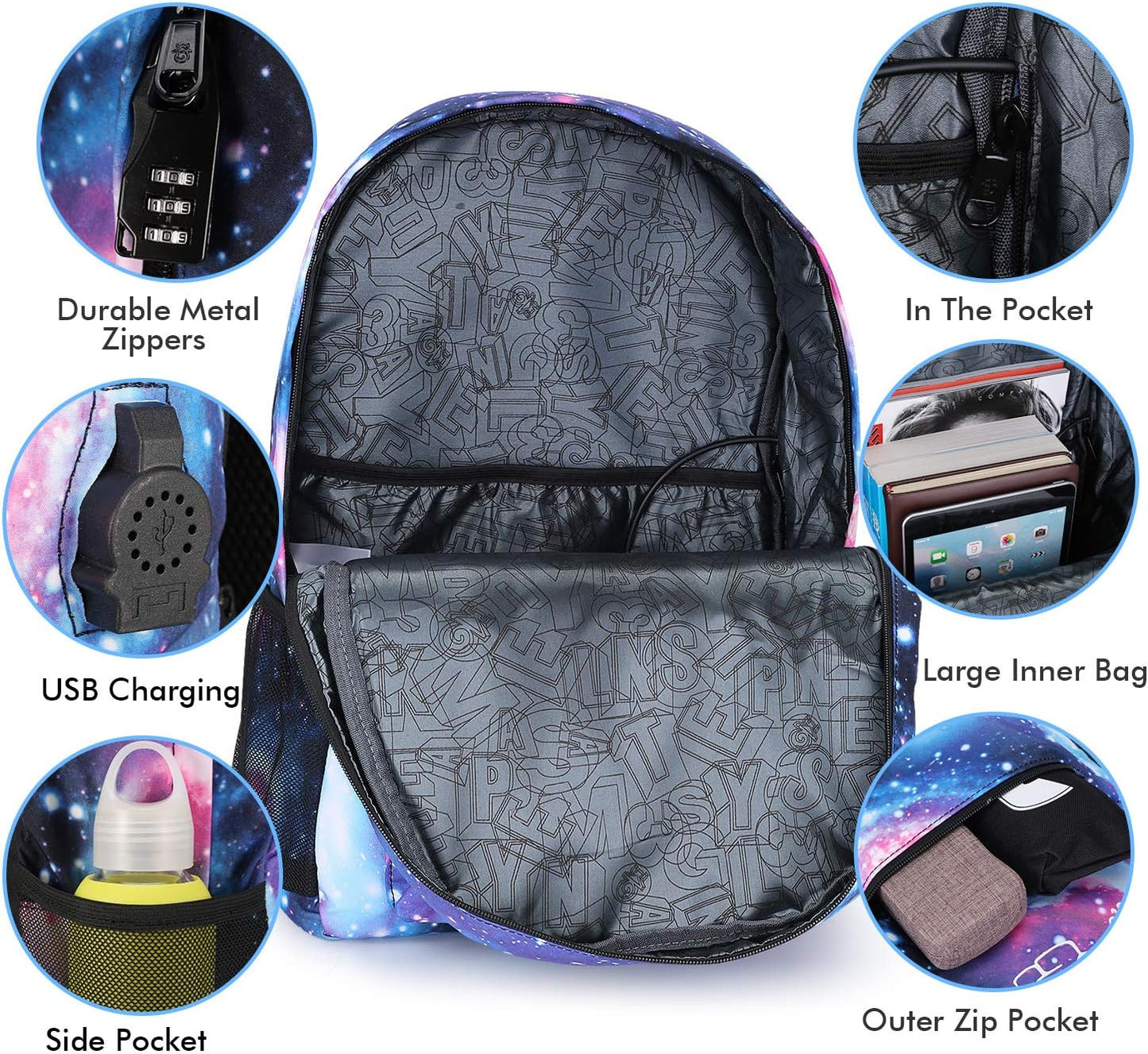 Galaxy Backpack for School, Anime Luminous Backpack College Bookbag Anti-Theft Laptop Backpack with USB Charging Port