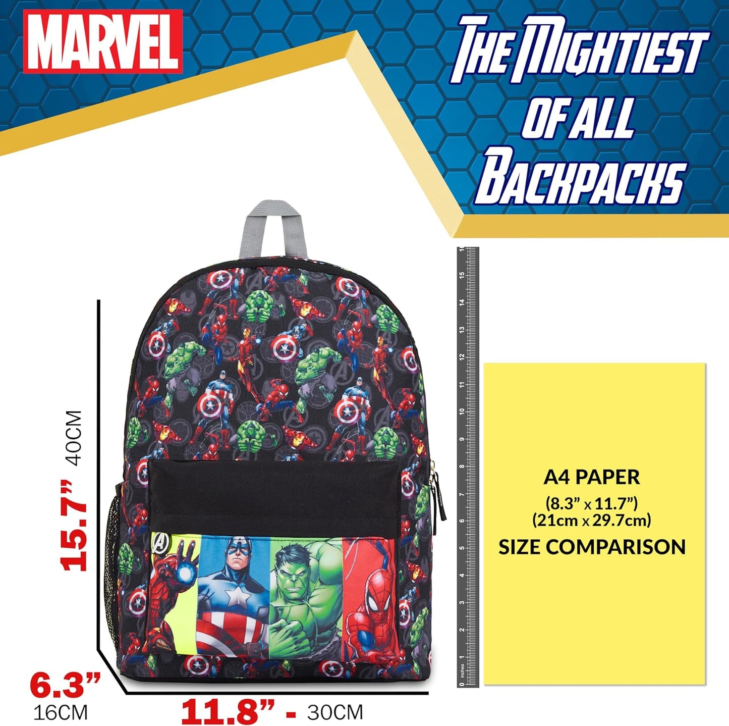 Marvel Avengers Backpack for Kids Teens Bookbag with Double Straps Daypack Backpacks for School Travel Sports Gifts for Boys (Black Avengers)