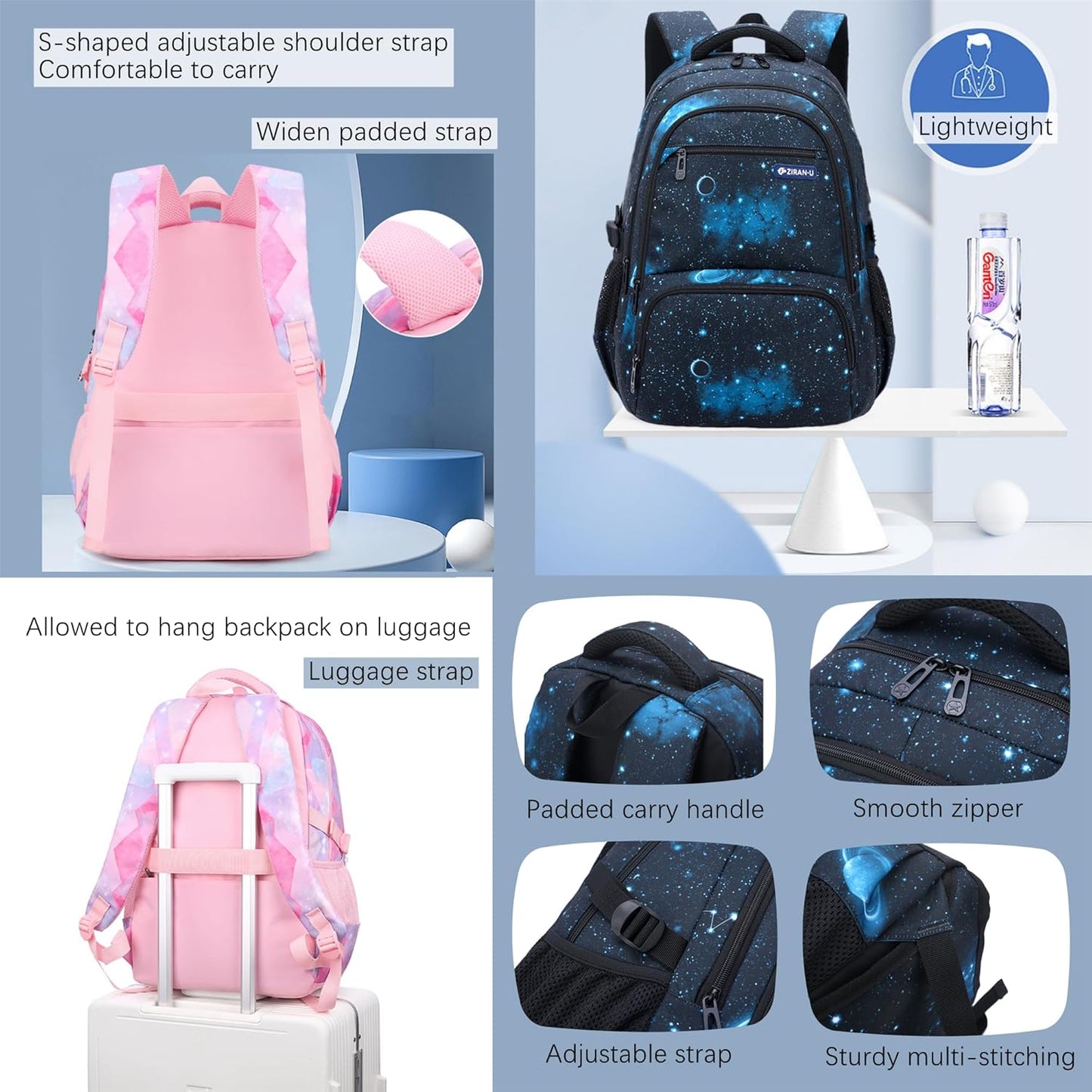 MITOWERMI Boys Backpacks for Primary Junior School Kids Backpack with Lunch Box Galaxy Space