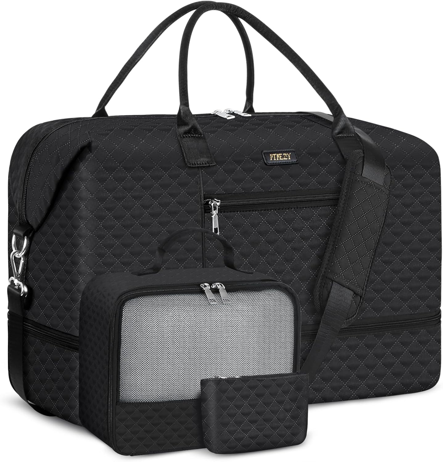 Weekender Bag for Women, Travel Duffel Bag Carry On Overnight Bag with Shoe Compartment Large Nylon