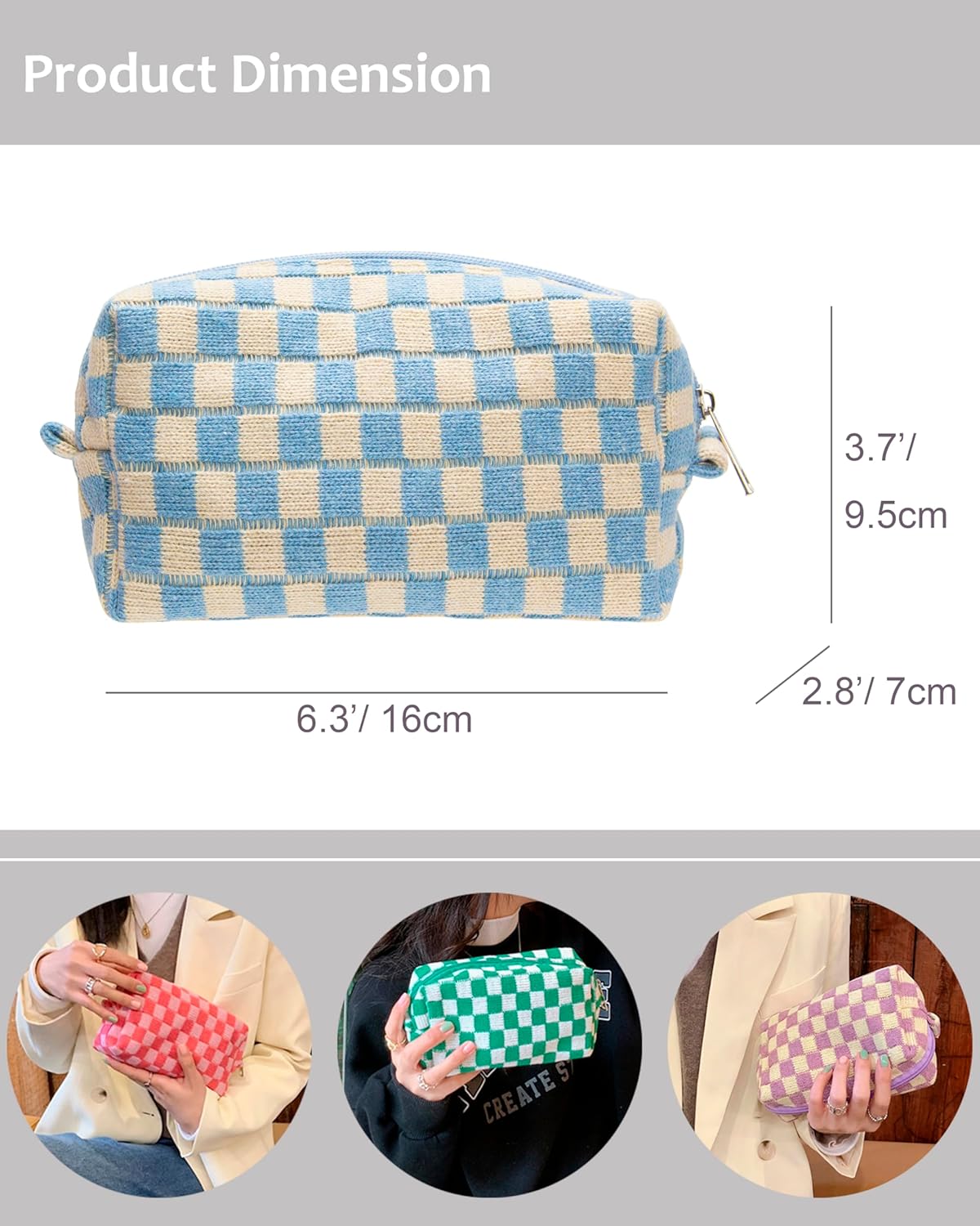 PAZIMIIK 2PCS Checkered Makeup Bag for Purse Portable Zipper Make Up Pouch Small Cosmetic Case for