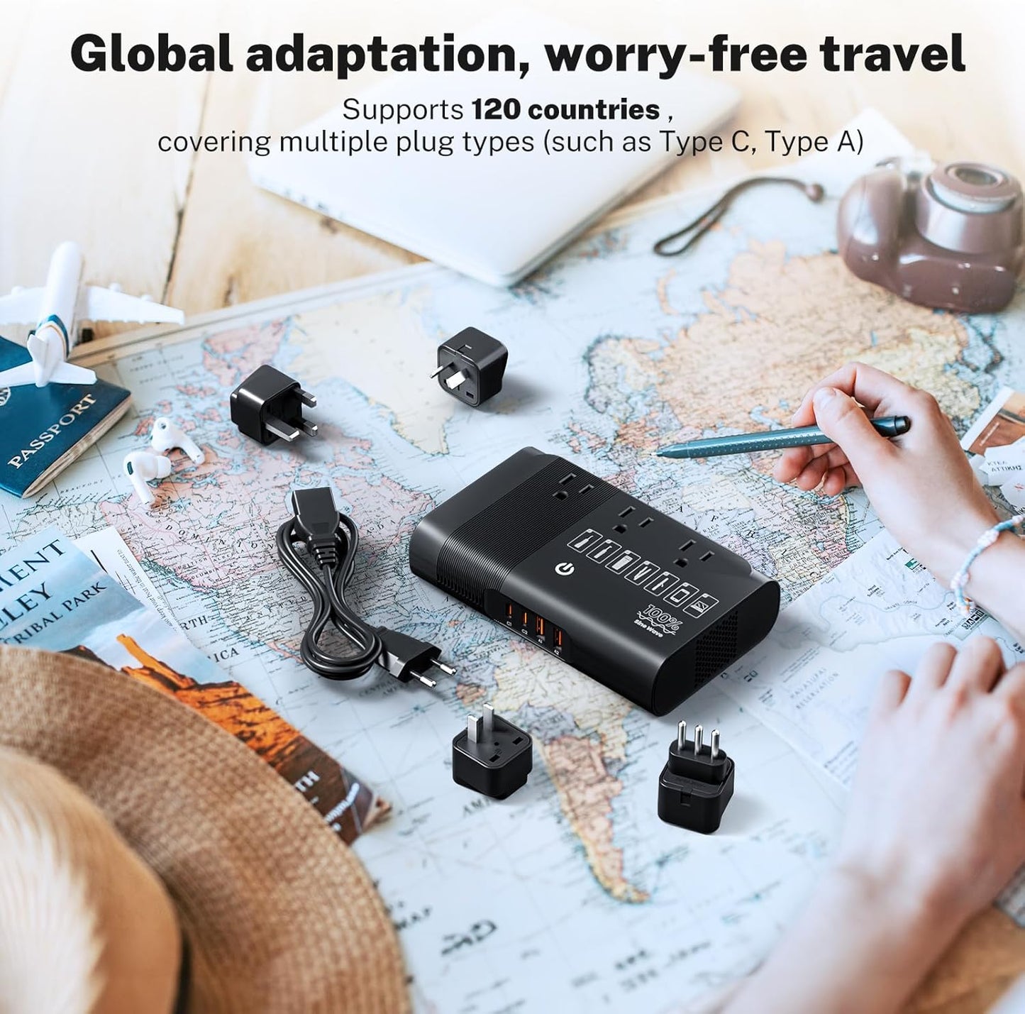 DOACE 500W Pure Sine Wave Voltage Converter, 220V to 110V European Travel Plug Adapter Converter