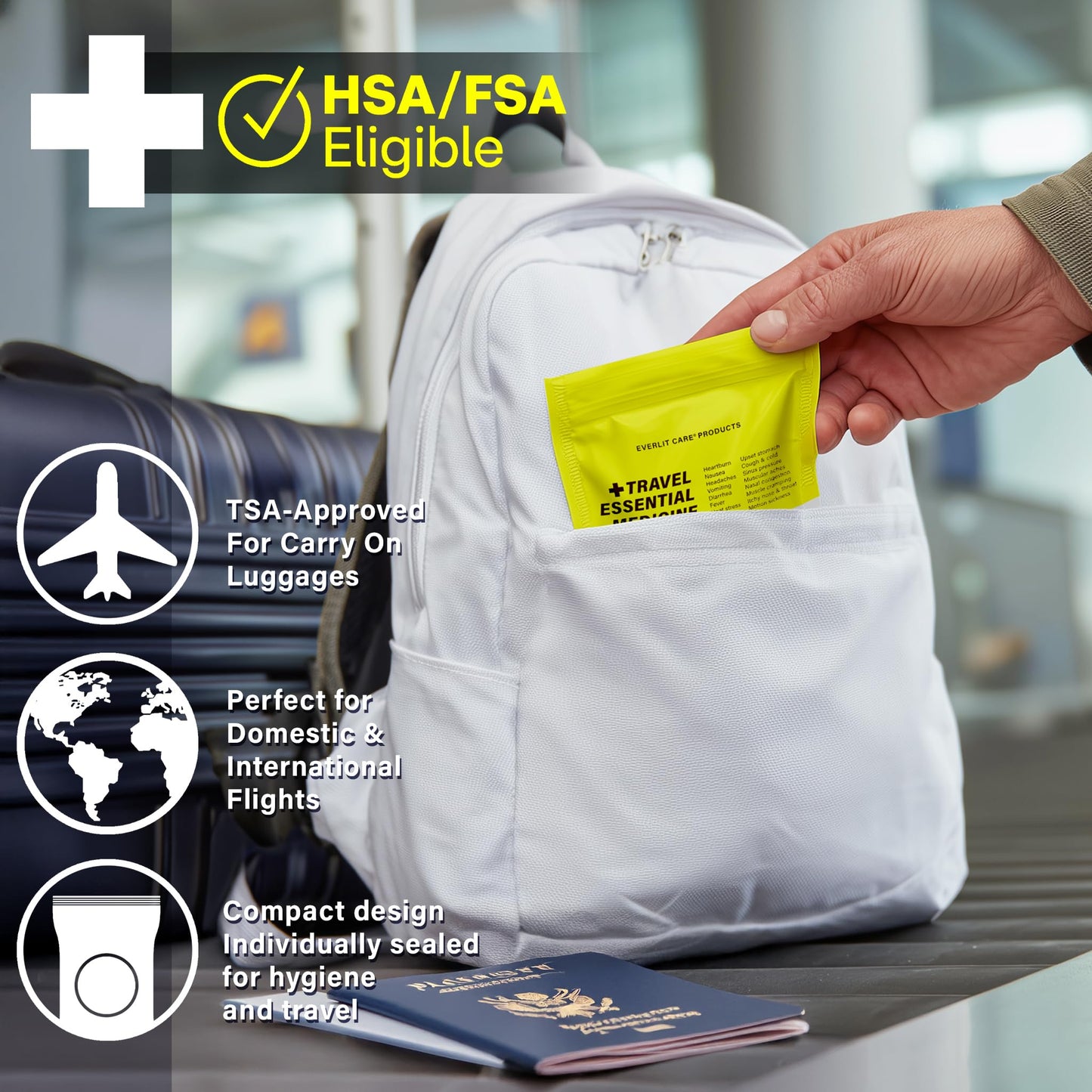 EVERLIT CARE Travel Essential Medicine First Aid Kit I Bonus Medical Supplies I TSA Compliant Mini