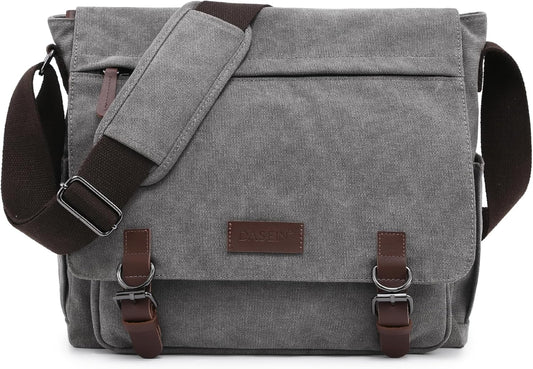 Large Vintage Canvas Messenger Shoulder Bag Travel Crossbody Purse Briefcase Business Bag for 15inch Laptop