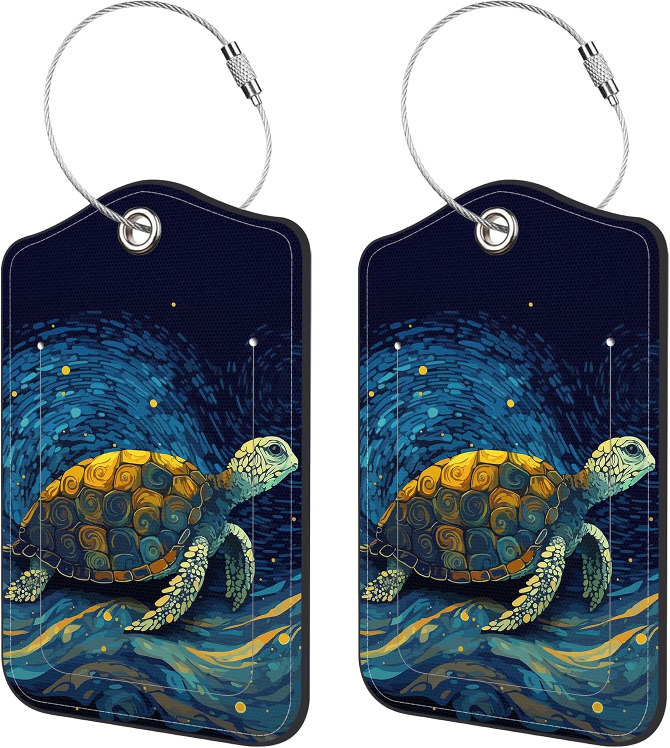 2 Pack Luggage Tags for Suitcase,Green Sea Turtle PU Leather Idea Baggage Tag with Name Labels Privacy Cover Metal Ring Men and Women Travel Cruise Labels