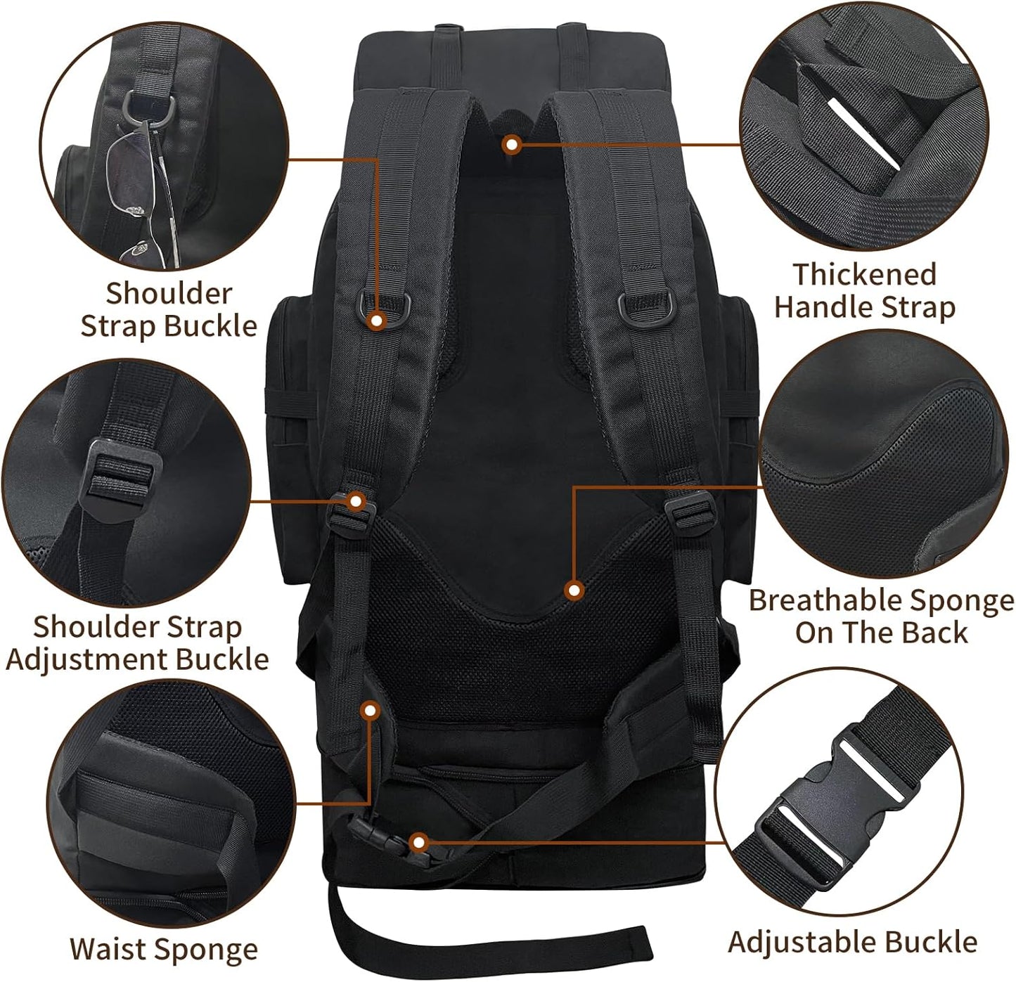 Hiking Backpack, 100L Large Camping Backpack, Expandable Waterproof MOLLE Rucksack, Outdoor Sport Travel Daypack Military Tactical Back pack for Men Women (Black)