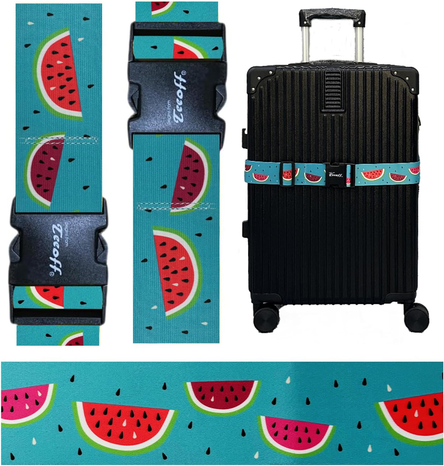 Teeoff Elastic Luggage Straps Suitcase Belts Travel Bag Accessories Adjustable 220CM (Watermelon)