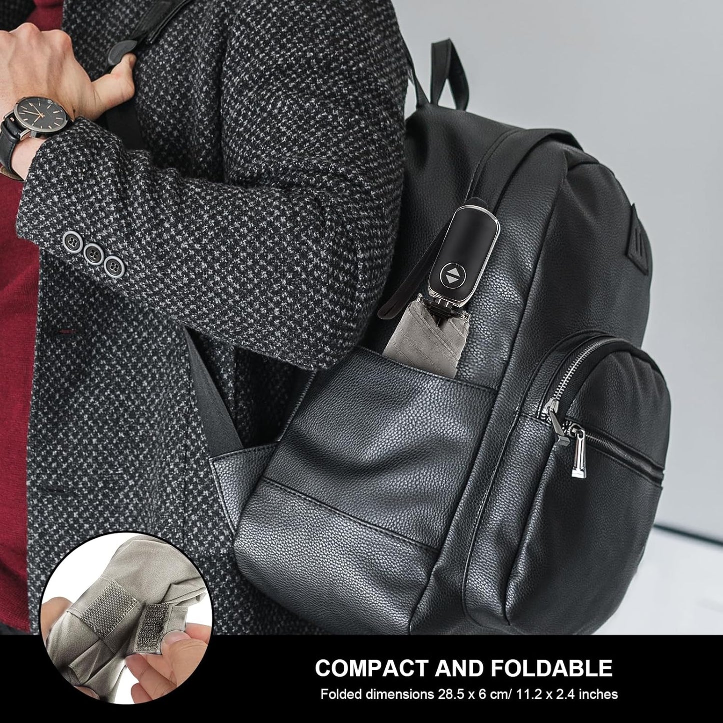 LEAGERA Compact Travel Umbrella for Purse - Flat Handle, Waterproof for Light Rain