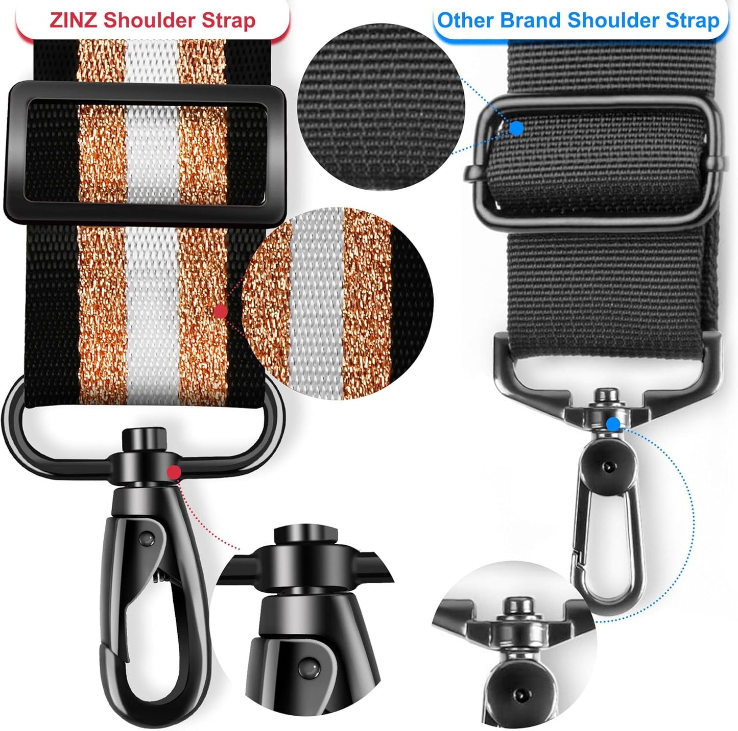 ZINZ Shoulder Strap - 59 Inch Universal Heavy-duty Adjustable Strap with Ultra-thick Fixed Breathable Pad for Laptop, Gym, Camera Bag and More - Black Gold Jacquard