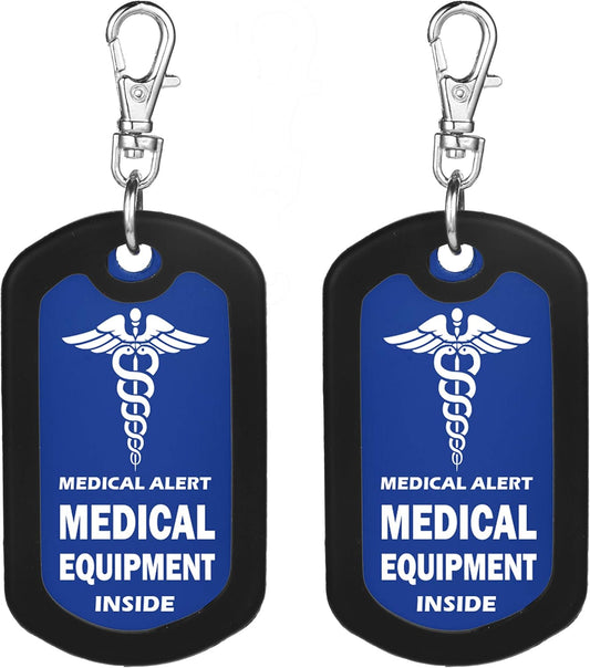 mnmoom Medical Equipment Luggage Tag Medical Alert Zipper Pull Bag Tag (2X Blue)