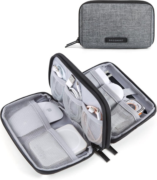 BAGSMART Electronics Organizer Travel Case, Cable Charger Cord Tech Organizer Pouch for Phone Charger Accessories, Grey