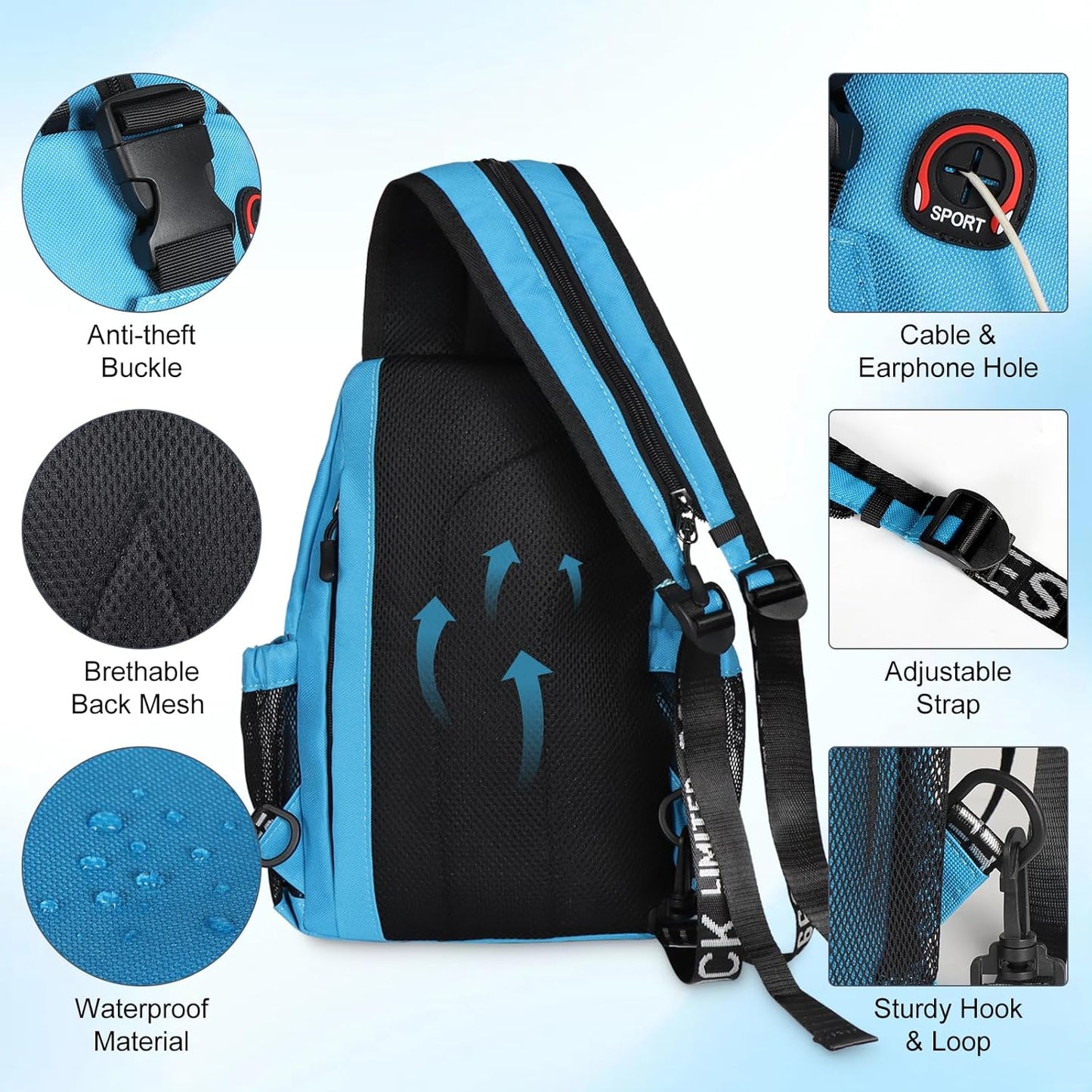 Sling Bag for Women Man, Convertible Sling Backpack with Convertible Shoulder Strap Casual Backpack Daypack for Travel, Hiking and Daily Commute, (Blue, Large)