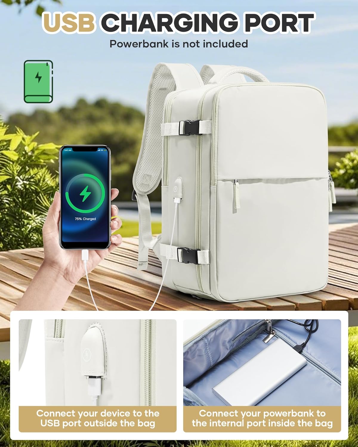 Vacuum Seal Travel Backpack with Air Pump,Compression Vacpack Waterproof Carry On Backpack for Travel Women Men with Vacuum System,Airlines Approved Daypack Laptop Space Saver Bags,MoonWhite