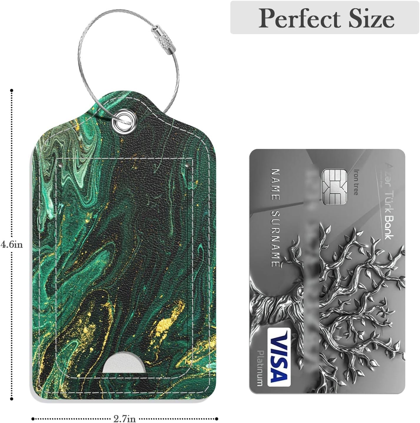 Luggage Tags for Suitcase, 2 Pack PU Leather Travel Cruise Luggage Tag with Privacy Flap, Name ID Label and Metal Loop for Women Suitcase Baggage Bag Backpack Instrument, Teal River Marble