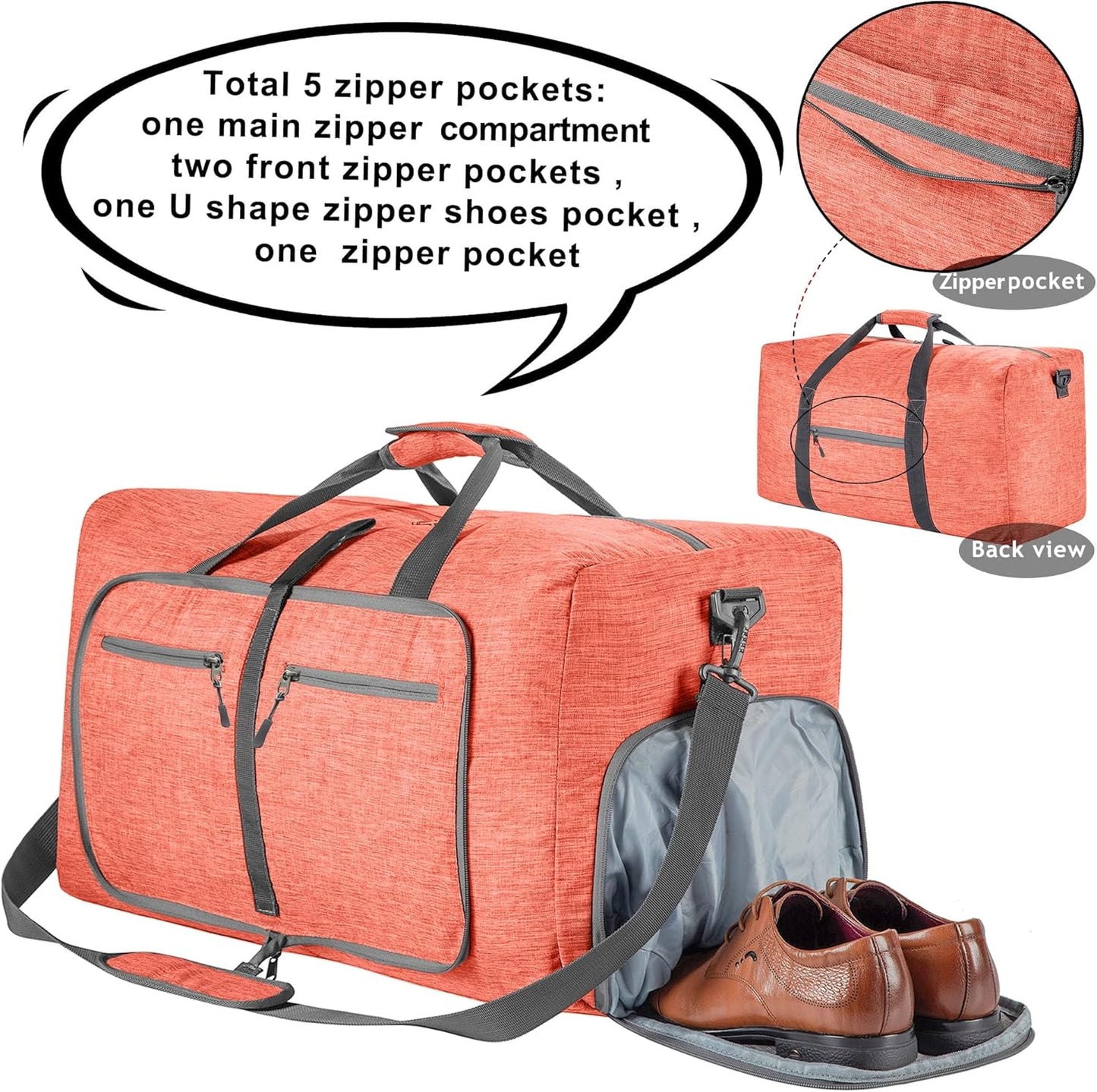 Vomgomfom 65L/85L/115L Foldable Travel Duffle Bag, Lightweight Checked Luggage with Shoe
