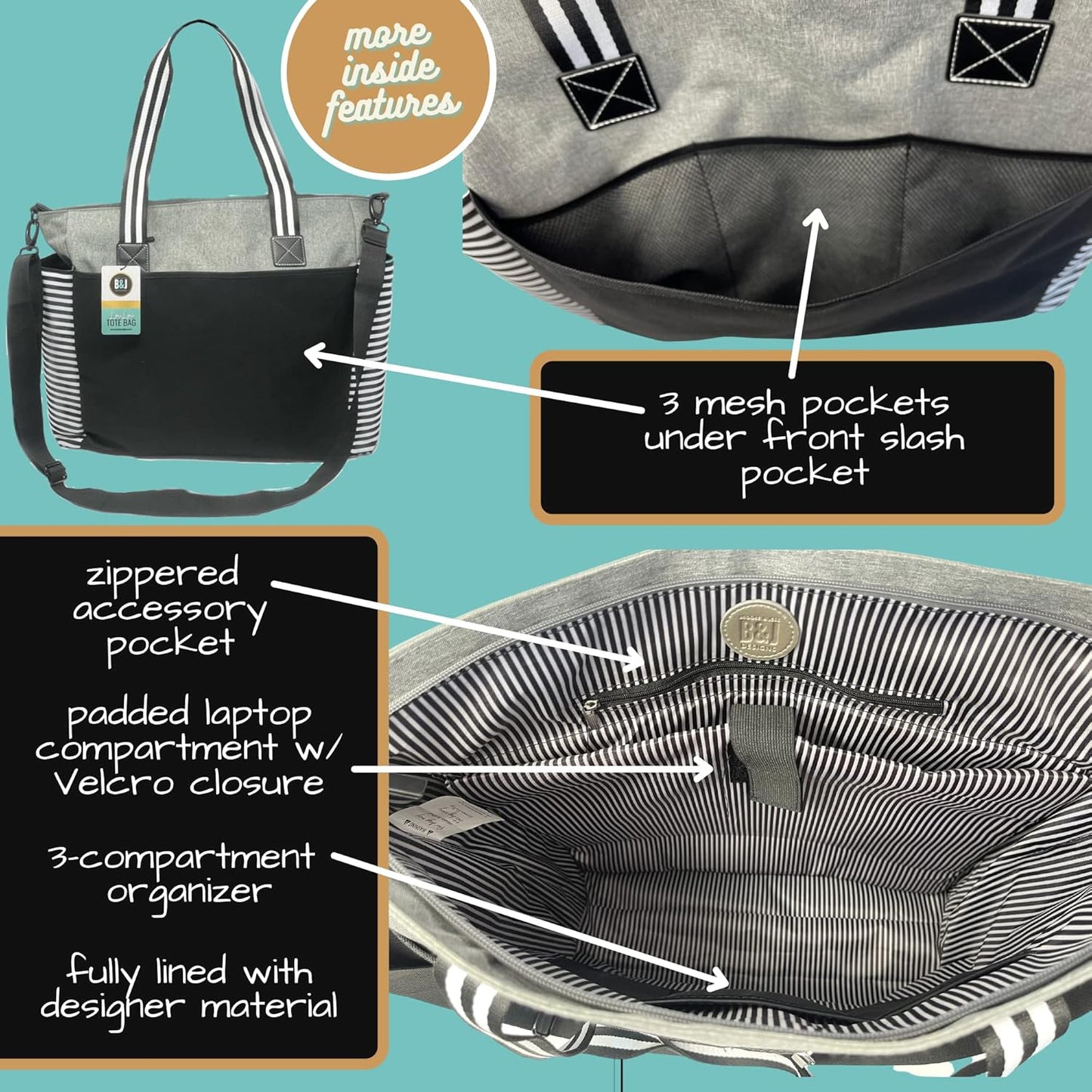 Brooke & Jess Designs Teacher Tote Bag for Work - Teacher Handbag Gifts for Women, Teacher Bag Best Teacher Appreciation Gift