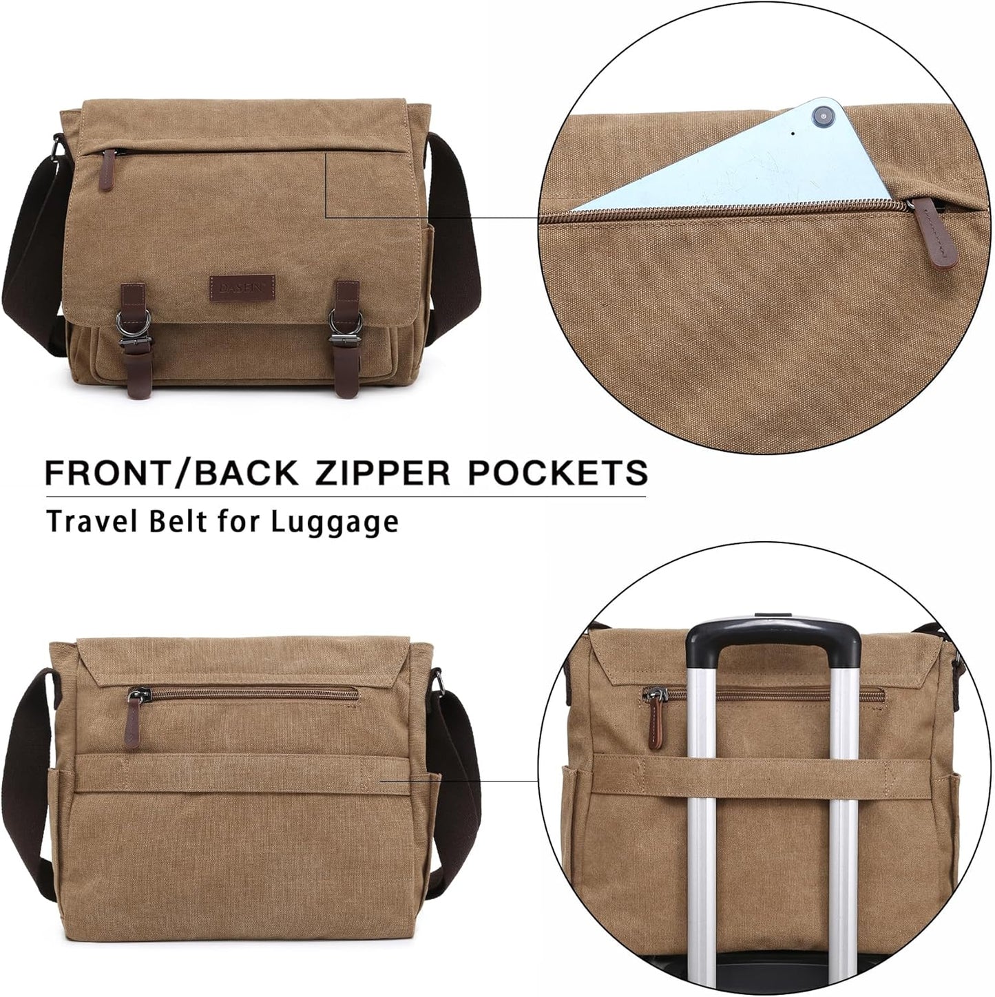 Large Vintage Canvas Messenger Shoulder Bag Travel Crossbody Purse Briefcase Business Bag for 15inch Laptop