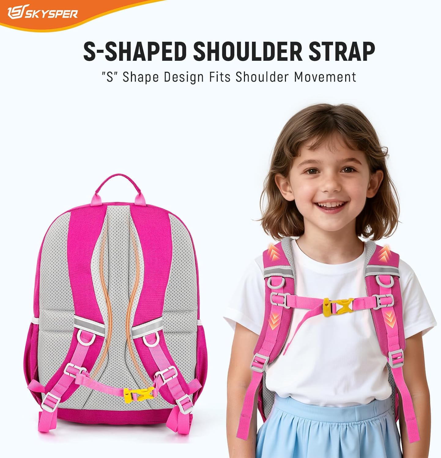 SKYSPER Kids Backpack for School 15" H Kindergarten Elementary Bookbag Children Travel Daypack for Camping