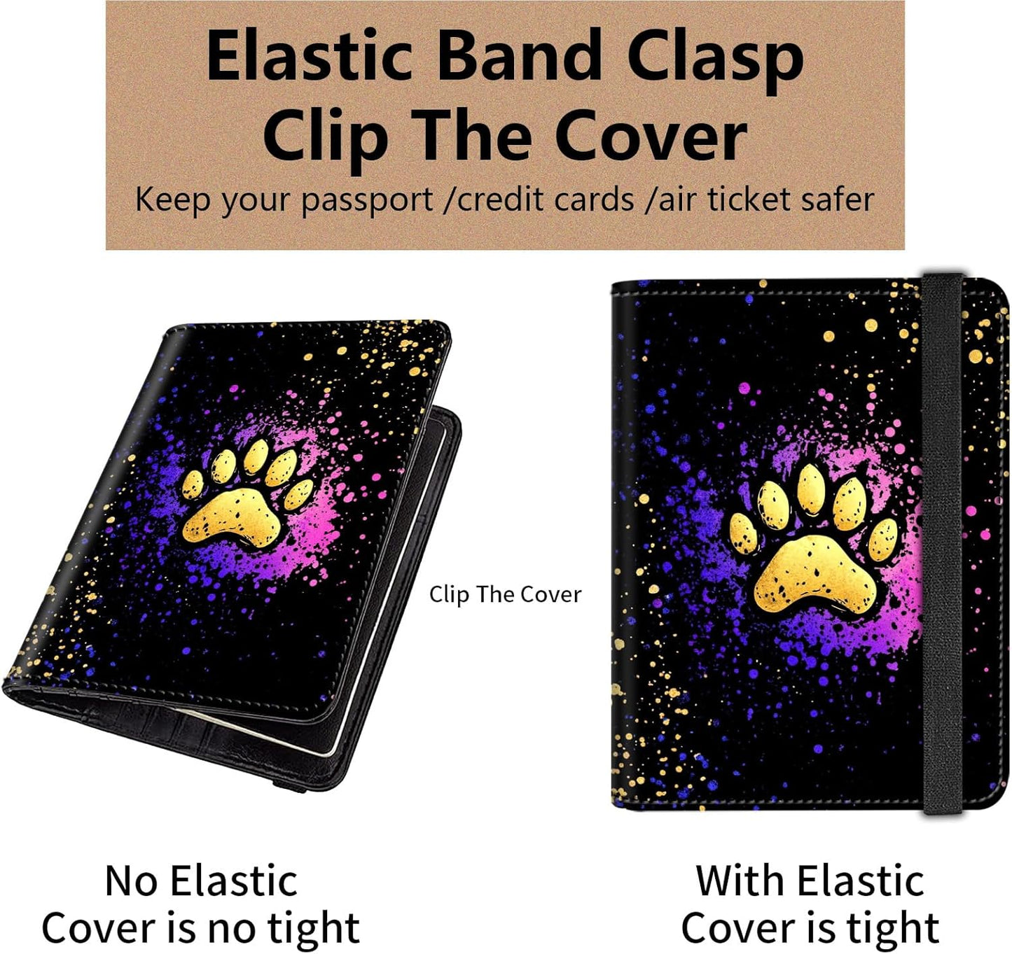 Passport and Vaccine Card Holder Cover Combo,Travel Passport Holder Wallet with RFID Blocking, Leather Vaccine Card Slot Passport Cover Case for Women & Men,Colorful Dog Pawprint