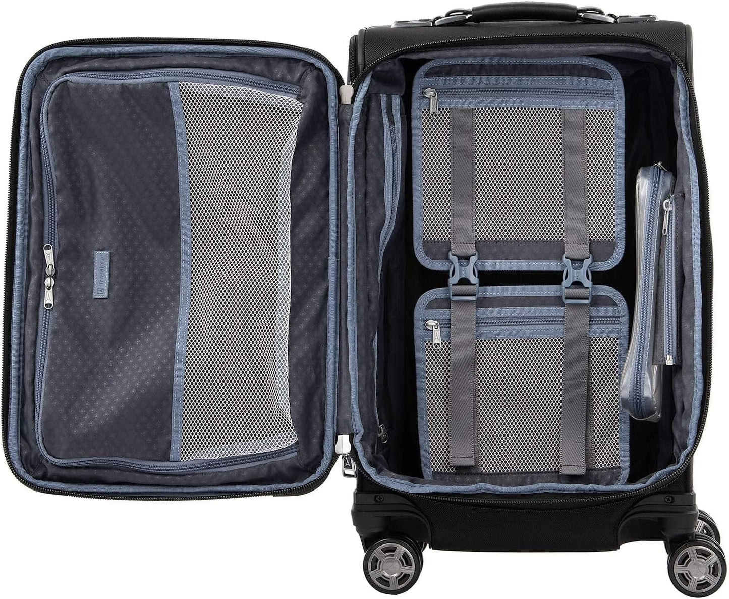 Travelpro Platinum Elite Softside Expandable Luggage, 8 Wheel Spinner Suitcase, TSA Lock, Men and Women (Shadow Black, 2-Piece Set (21/25))