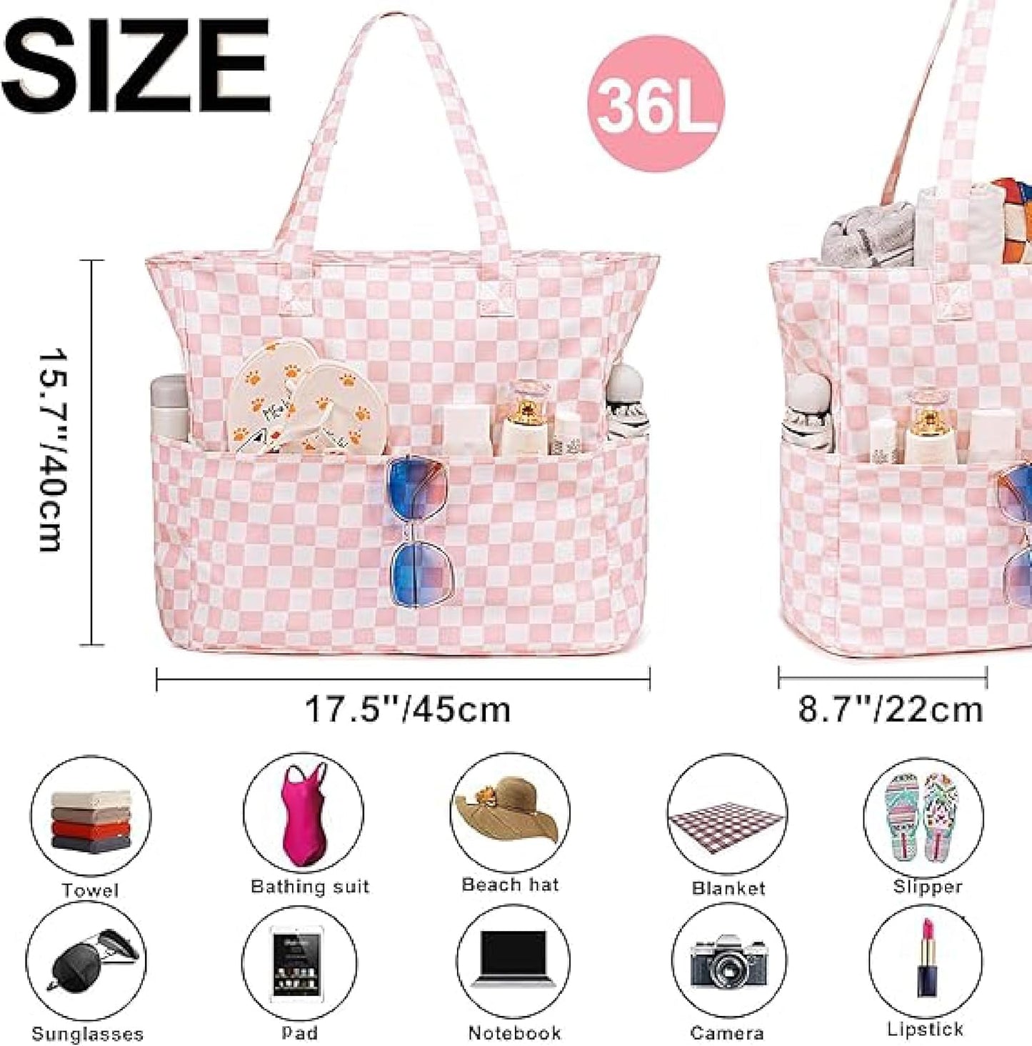 Bluboon Waterproof Beach Tote Pool Bags for Women Ladies Extra Large Carry On Bag With Wet Compartment for Weekender Travel