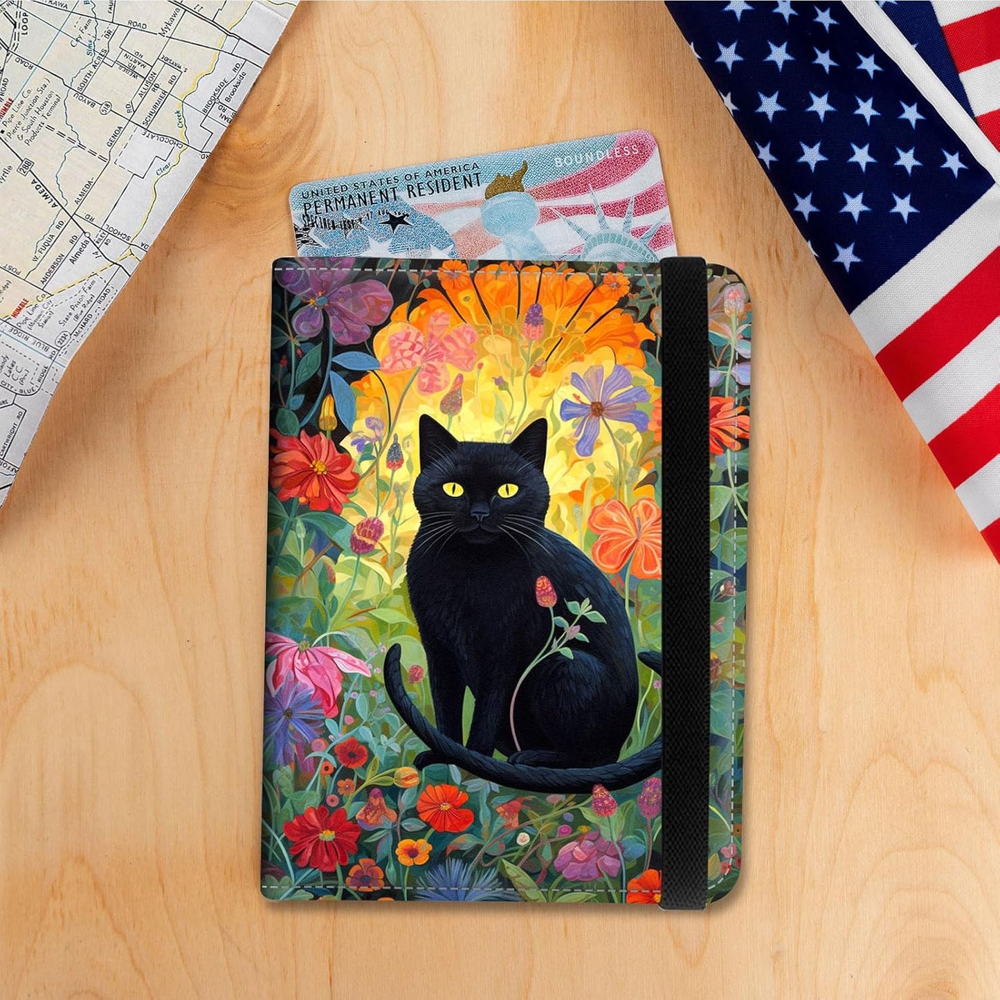 Passport Holder Cover Wallet Travel Essentials RFID Blocking Case Leather Passport Cover Wallet Vaccine Card Slot Organizer for Men Women, Cat Floral