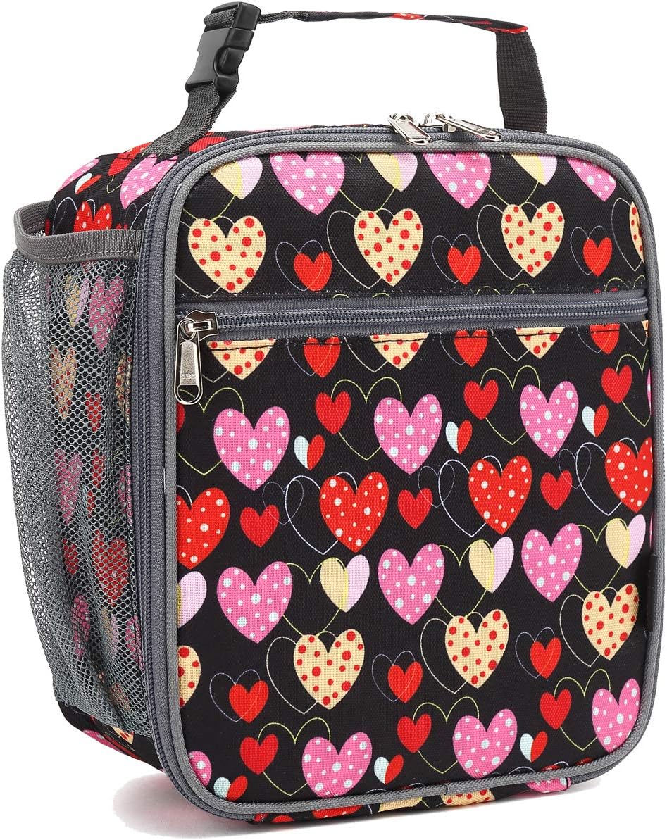 FlowFly Kids Lunch box Insulated Soft Bag Mini Cooler Back to School Thermal Meal Tote Kit for Girls, Boys, Heart