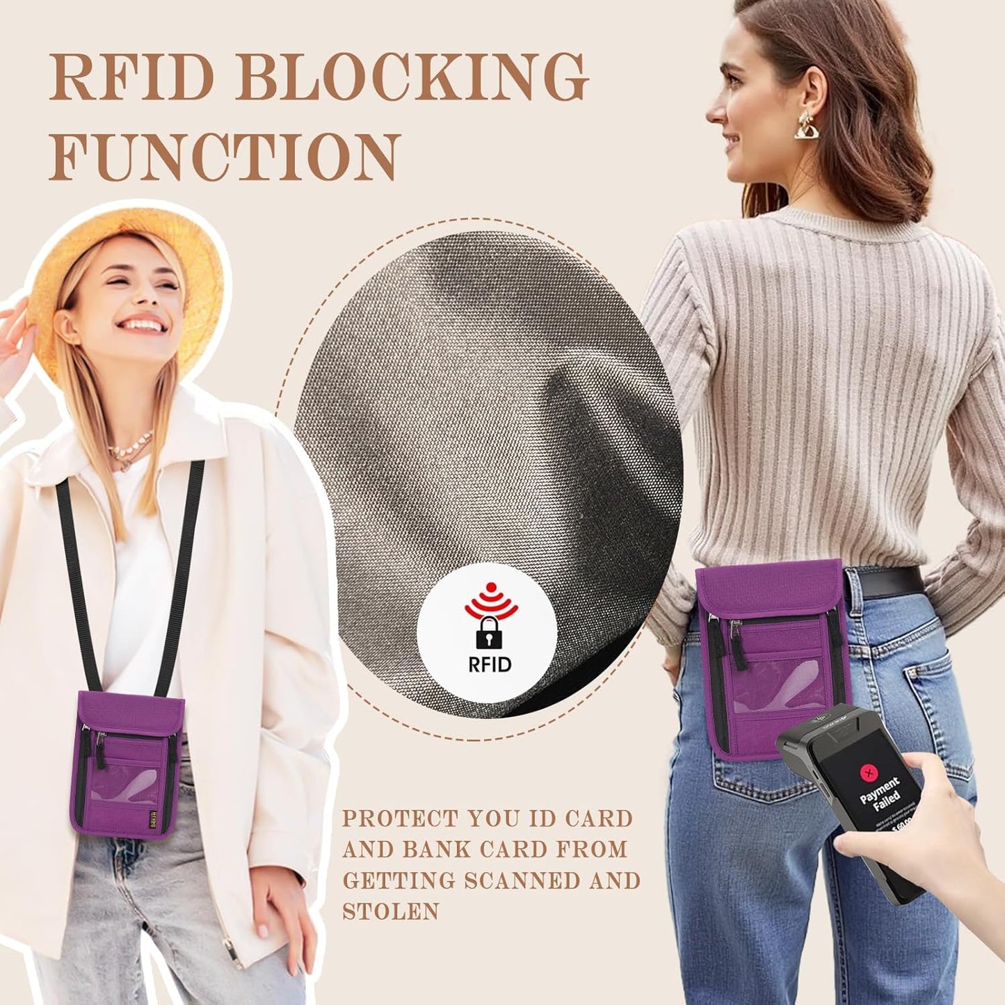 Passport Holder for Travel, Neck Pouch Travel Wallet With RFID Blocking, Waterproof Lightweight