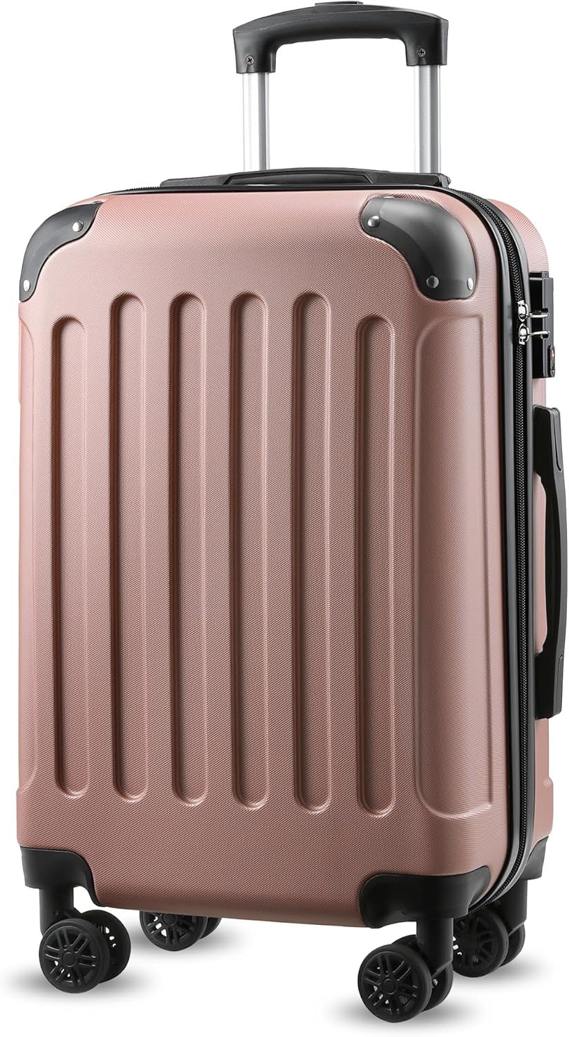 Carry On Luggage 22x14x9 Airline Approved, Hardside Suitcase with Wheels, TSA Approved, Rose Gold