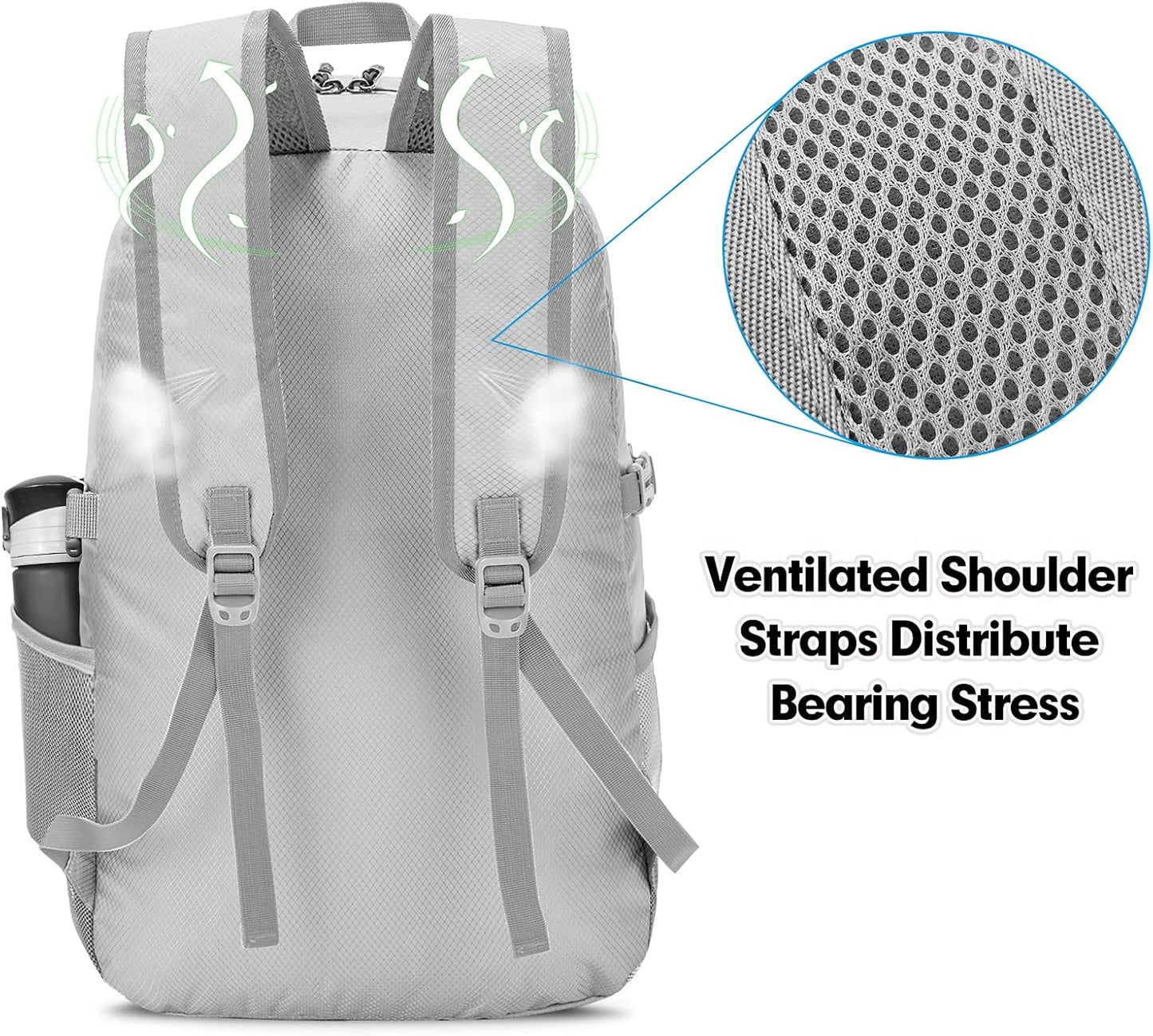 ZOMAKE Lightweight Packable Backpack, 35L Light Foldable Hiking Backpacks Water Resistant Collapsible Daypack for Travel(Sliver Grey)