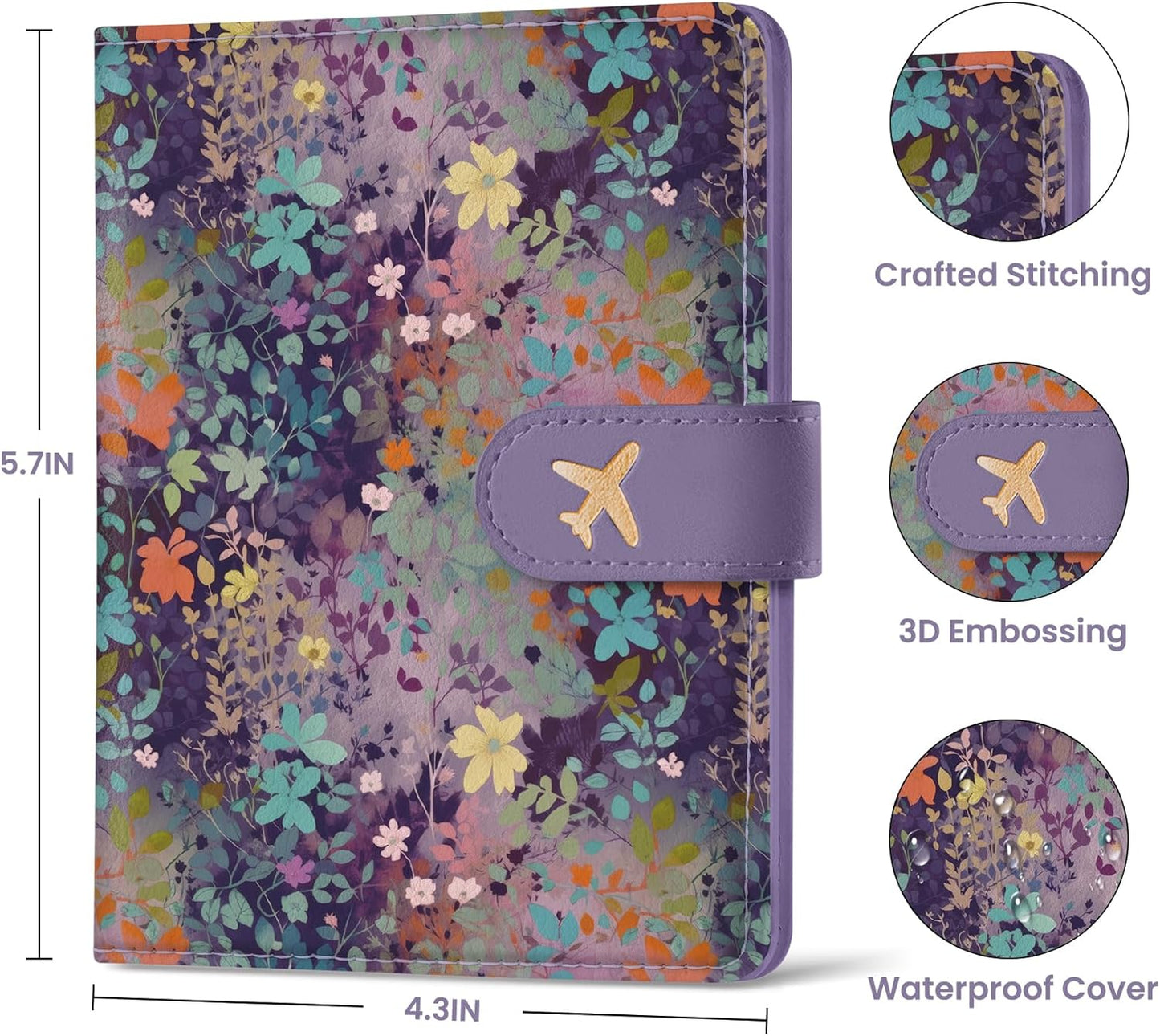 Passport Holder for Travel Essentials, RFID Blocking Leather Cover Wallet with Magnetic Closure, Aesthetic & Cute Passport Book Case for Women and Men - Violet