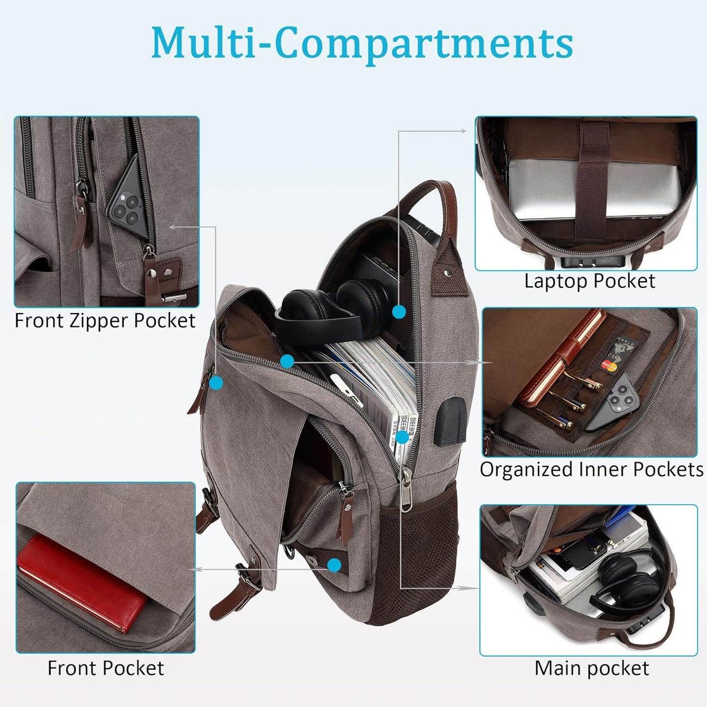 BASICPOWER Laptop Sling Bag for Men Women, Sling Backpack Crossbody Bag Fits 14 inch Computer with USB Port Anti-theft