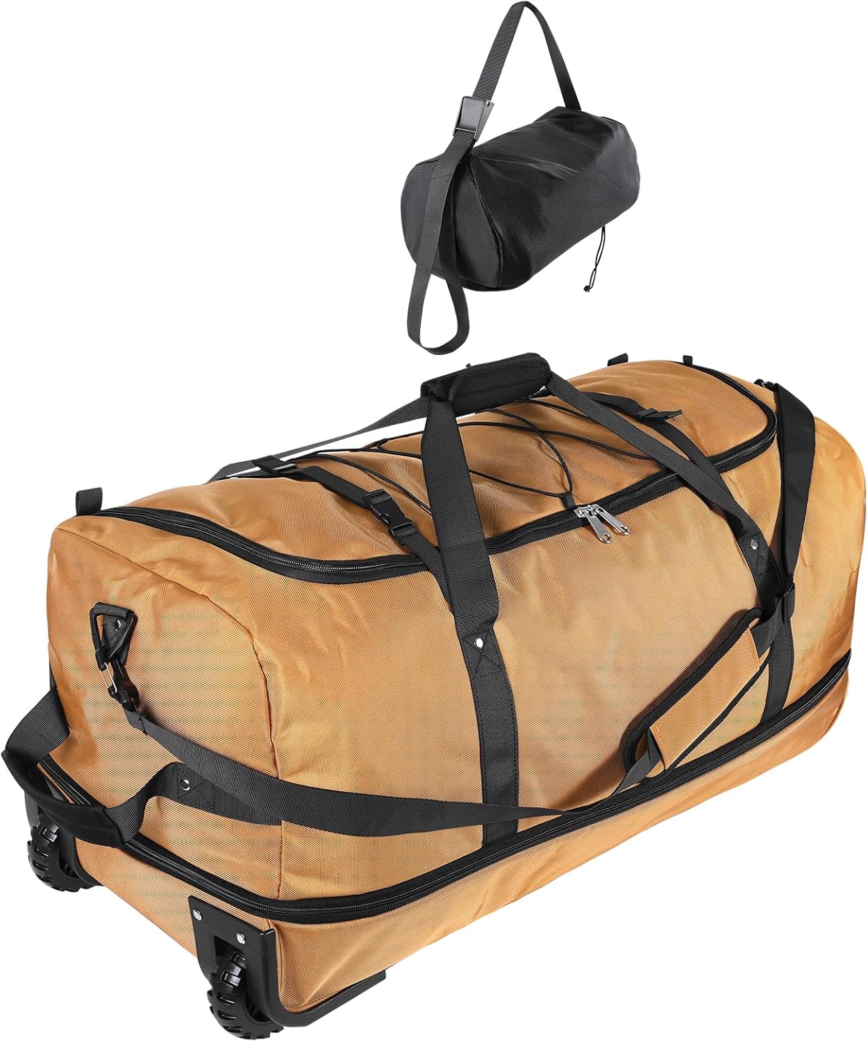 32” 1680D Oxford Foldable Duffle Bag with 2 Wheels,110L to 140L Expandable Soft Sided Rolling Travel Bag,Brown