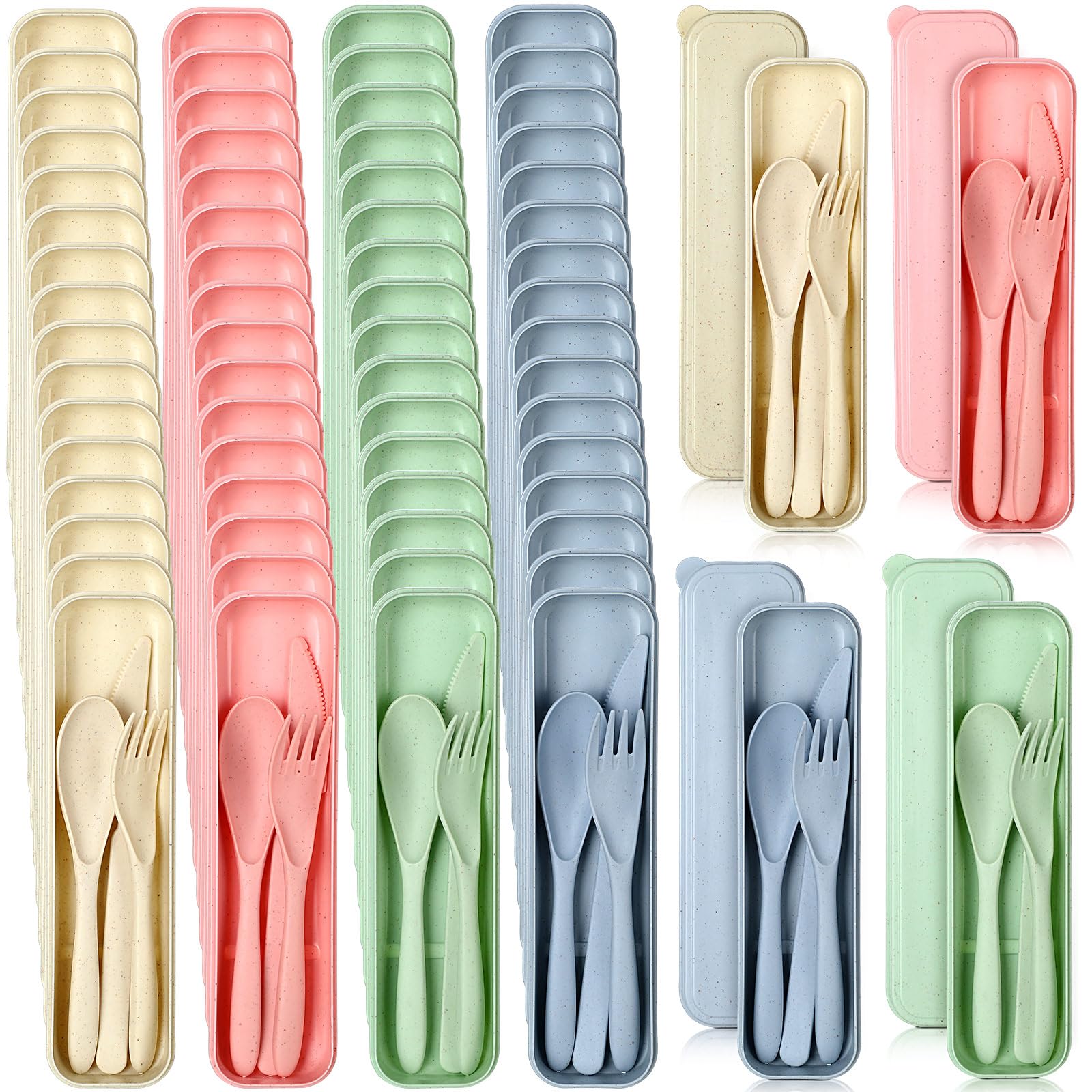 Jinei Reusable Travel Utensils Set Wheat Straw with Case,Bright
