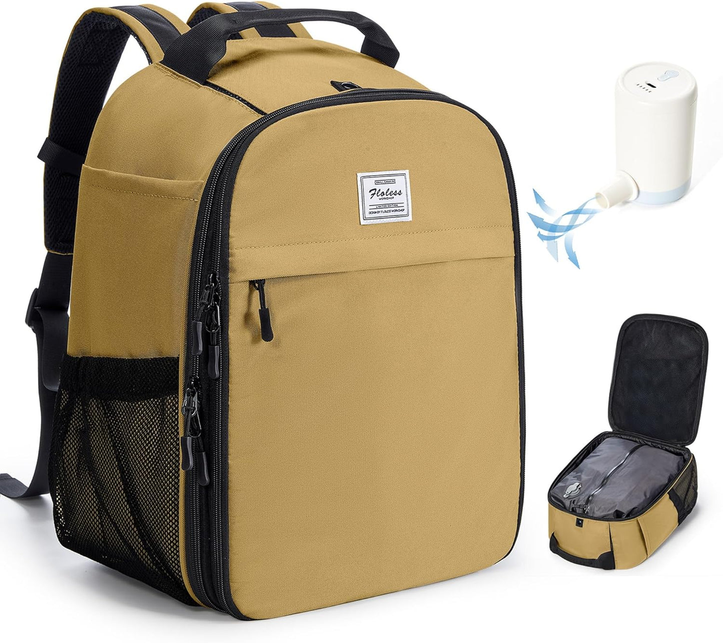 Vacuum Backpack Travel with Pump,Travel Backpack with Vacuum System,Vacuum Seal Compression Bags Clothing Vacpack,United Airlines Personal Item Bag 17x10x9,Laptop Backpacks,Yellow