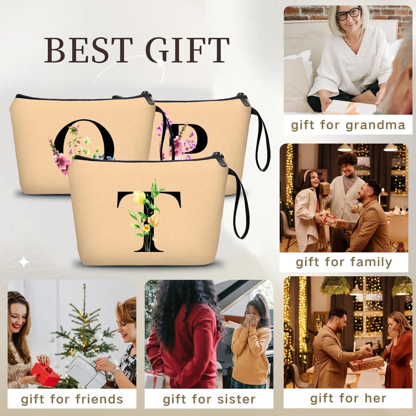 Women Birthday Unique Bride to be Bridal Shower Initial Gifts for Mom Sister Friend Her Teacher Aunt Makeup Cosmetic Bag with Mirror Mothers Day Christmas Graduation T