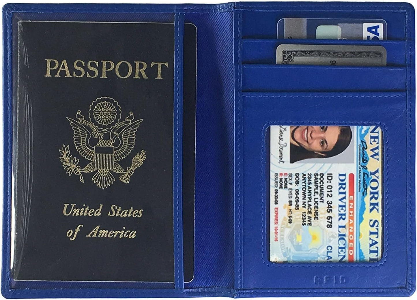 Personalized Monogrammed Cobalt Blue Leather RFID Passport Wallet and 2 Luggage Tags