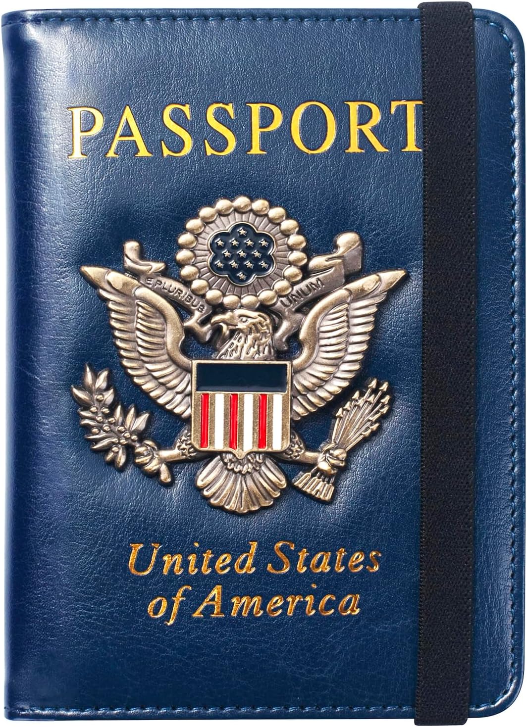 Passport Holder for Travel Men Women, RFID Blocking Passport Cover Leather Passport Wallet With 3D Metal Badge Waterproof Passport Case Travel Wallets Accessories Document Organizer (Navy Blue)