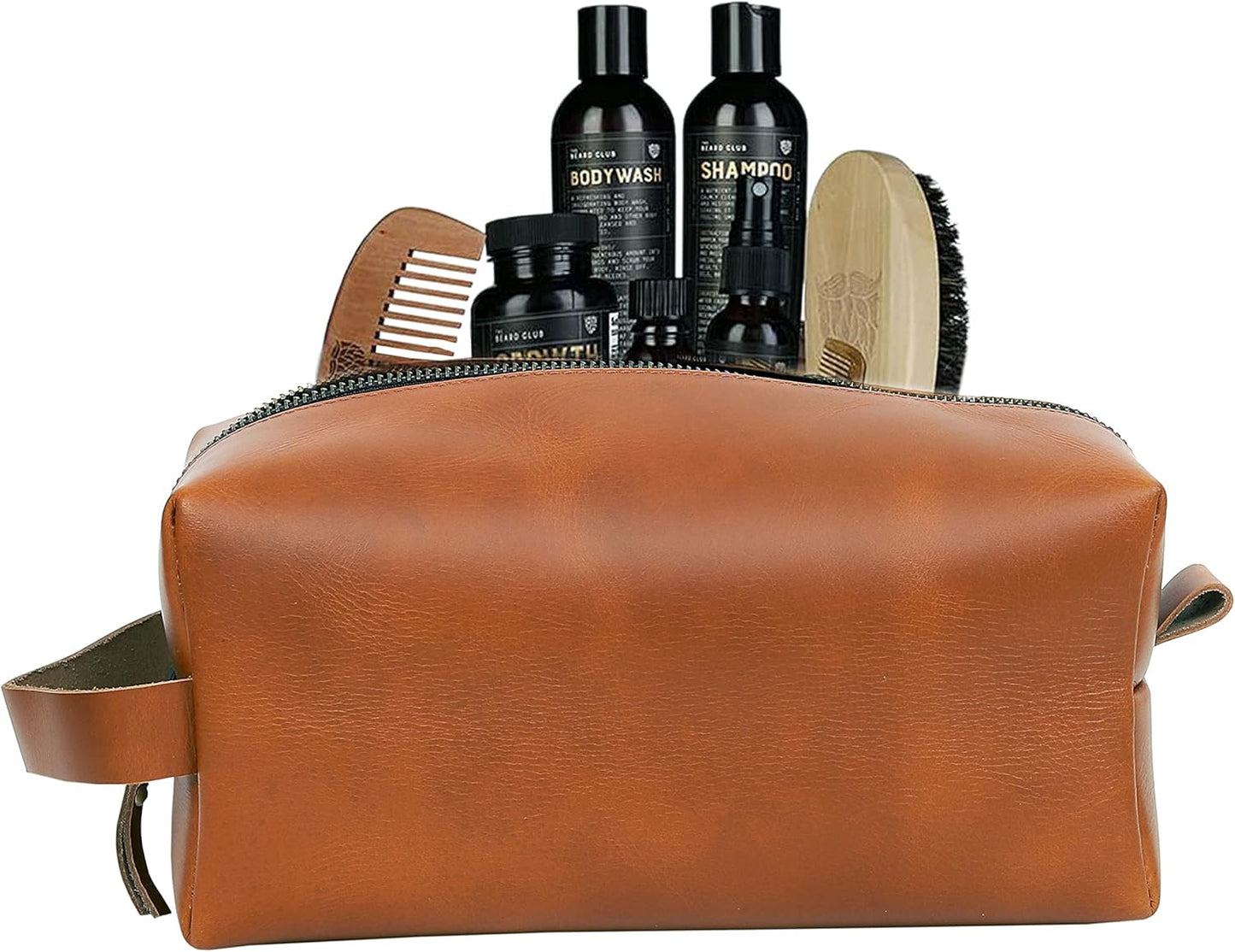 cuero Leather Buffalo DoppKit Toiletry Travel Unisex Toiletry Cosmetic Pouch Shaving Kit Men Women (TAN)