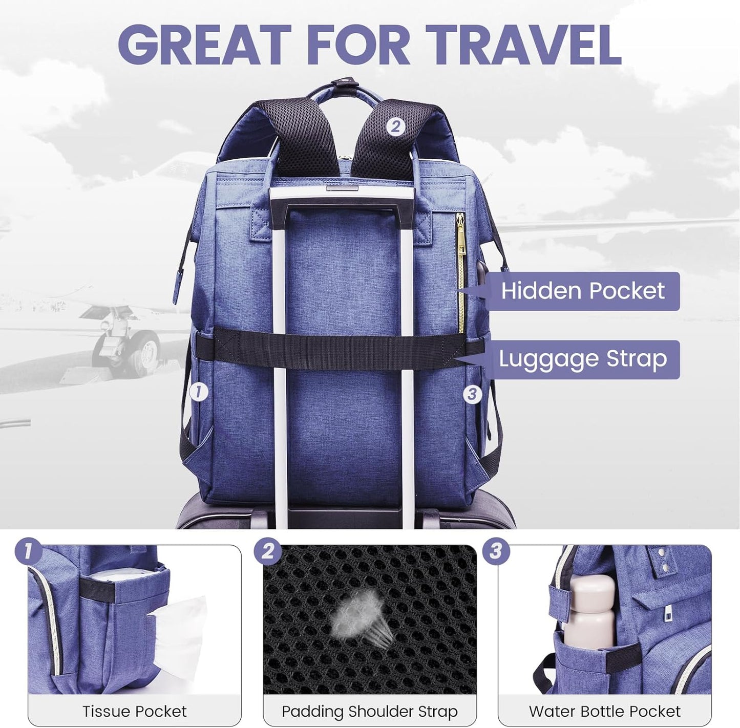 LOVEVOOK Laptop Backpack for Women,17 Inch Professional Womens Travel Backpack Purse Computer Laptop Bag Nurse Teacher Backpack,Waterproof College Work Bag Carry on Back Pack with USB Port,Blue-violet