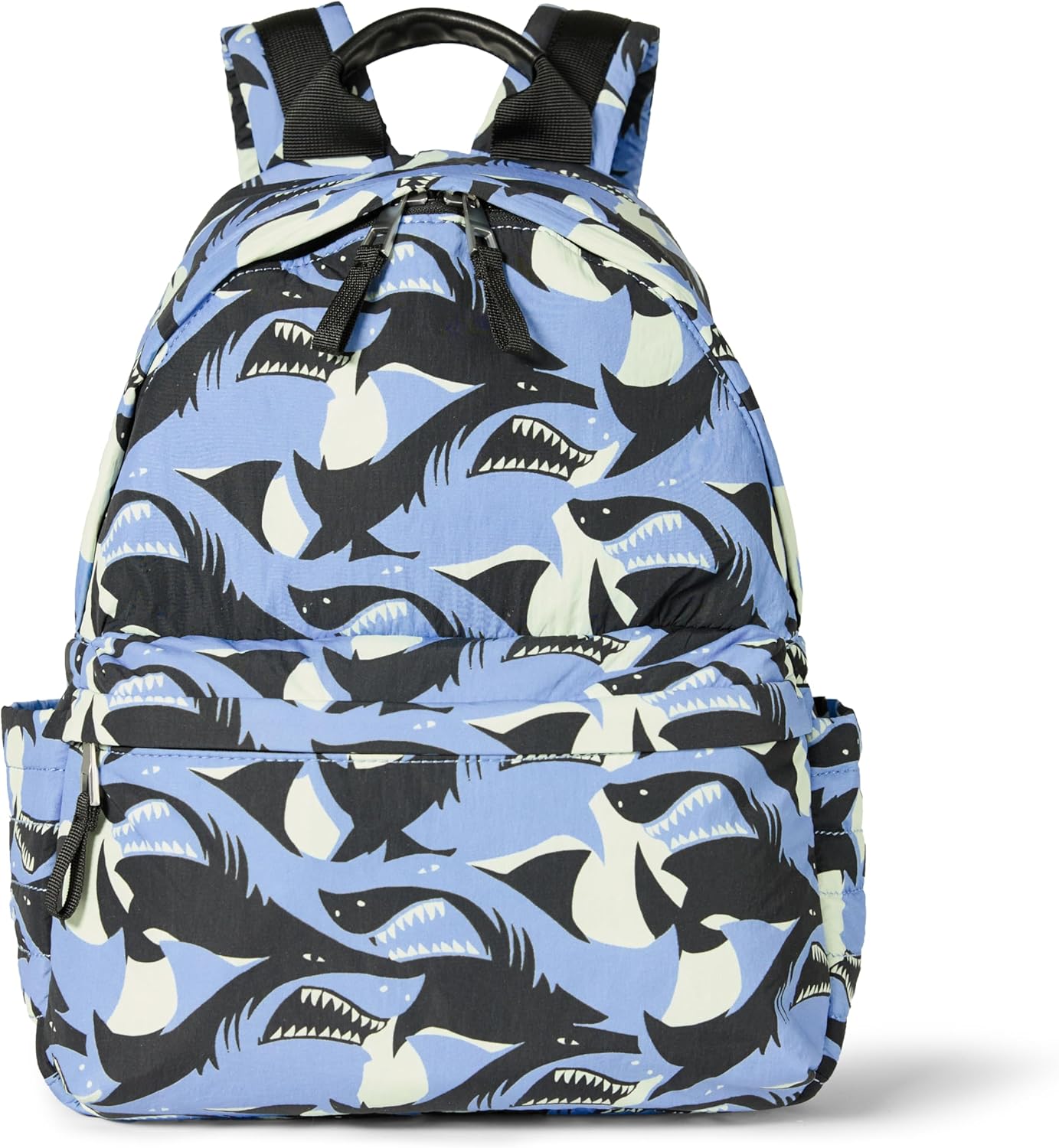 Amazon Essentials Unisex Kids' Nylon School Backpack, Light Blue Shark Waves, One Size