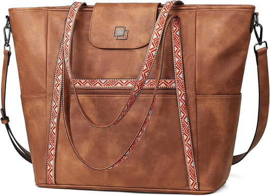 FADEON Large Laptop Tote Bag for Women Designer Leather Laptop Bag Fashion Travel Backpack Purse Shoulder Handbag