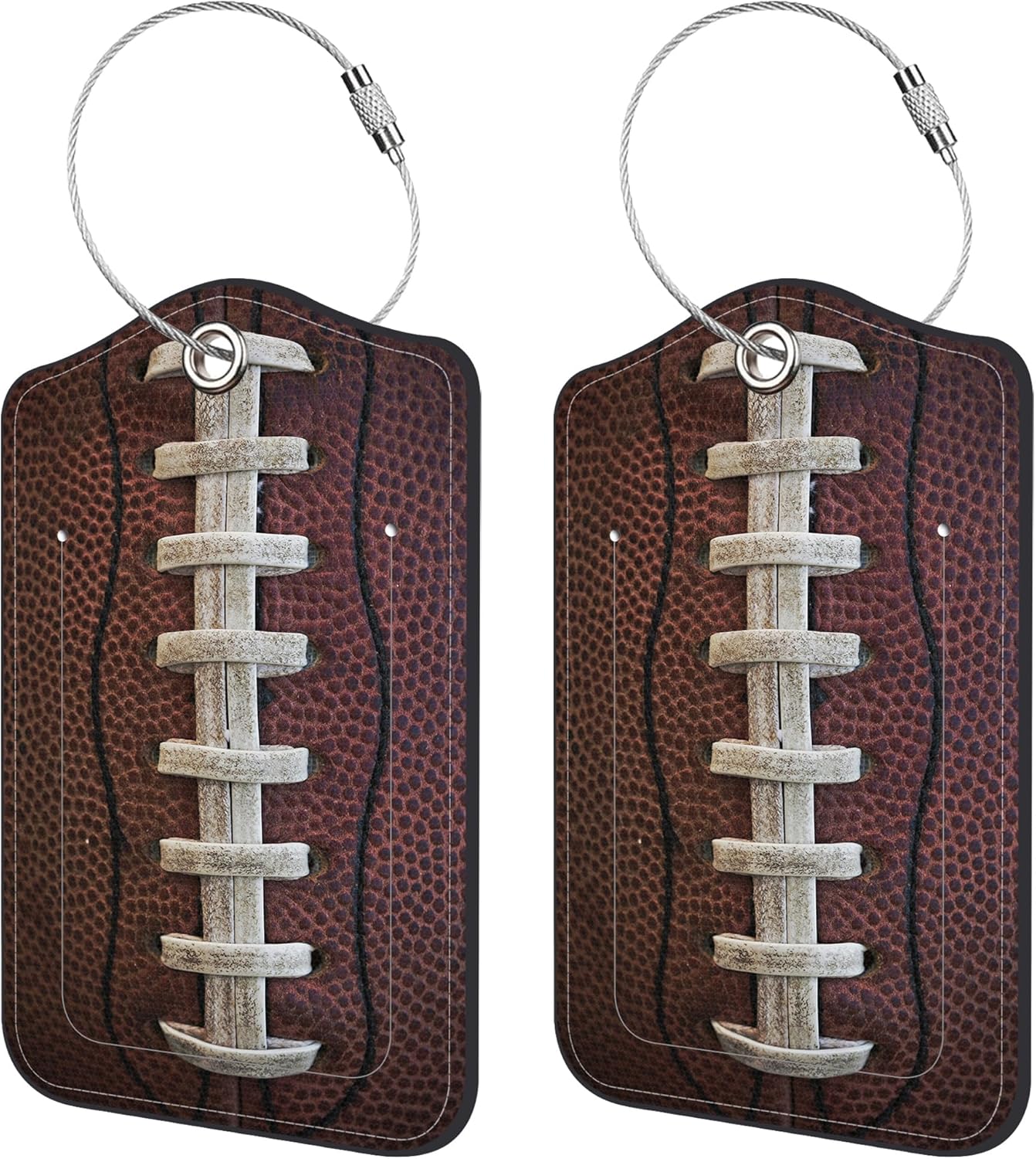 2 Pack Luggage Tags for Suitcase,American Football Close-up PU Leather Idea Baggage Tag with Name Labels Privacy Cover Metal Ring Men and Women Travel Cruise Labels